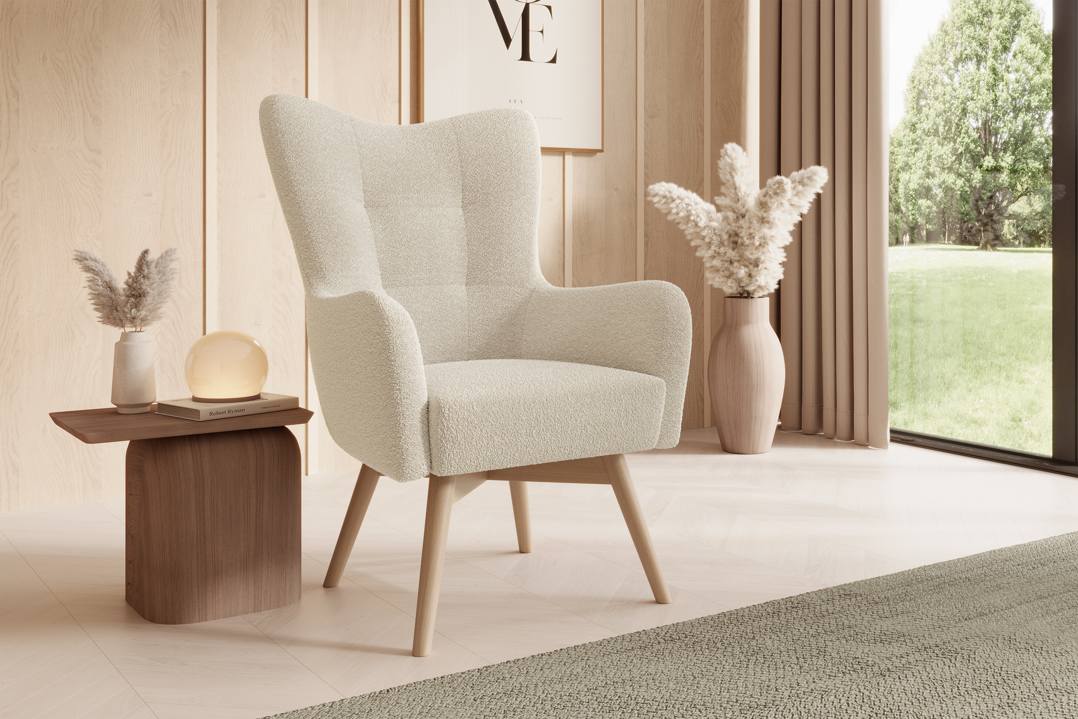 Kreslo Ušiak Škandinávsky Nordic - Béžová boucle Lambi 8 / buk Kreslo Ušiak Škandinávsky Nordic - Béžová boucle Lambi 8 / buk 