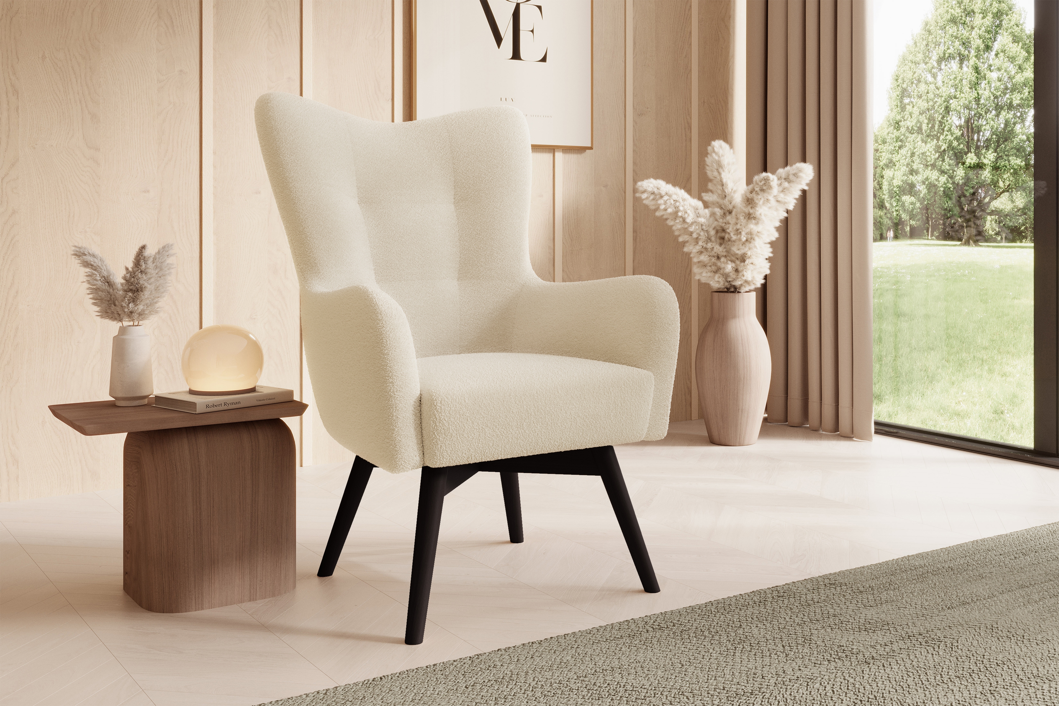 Kreslo Ušiak Škandinávsky Nordic - Béžová boucle Lambi 8 / Venge Kreslo Ušiak Škandinávsky Nordic - Béžová boucle Lambi 8 / Venge