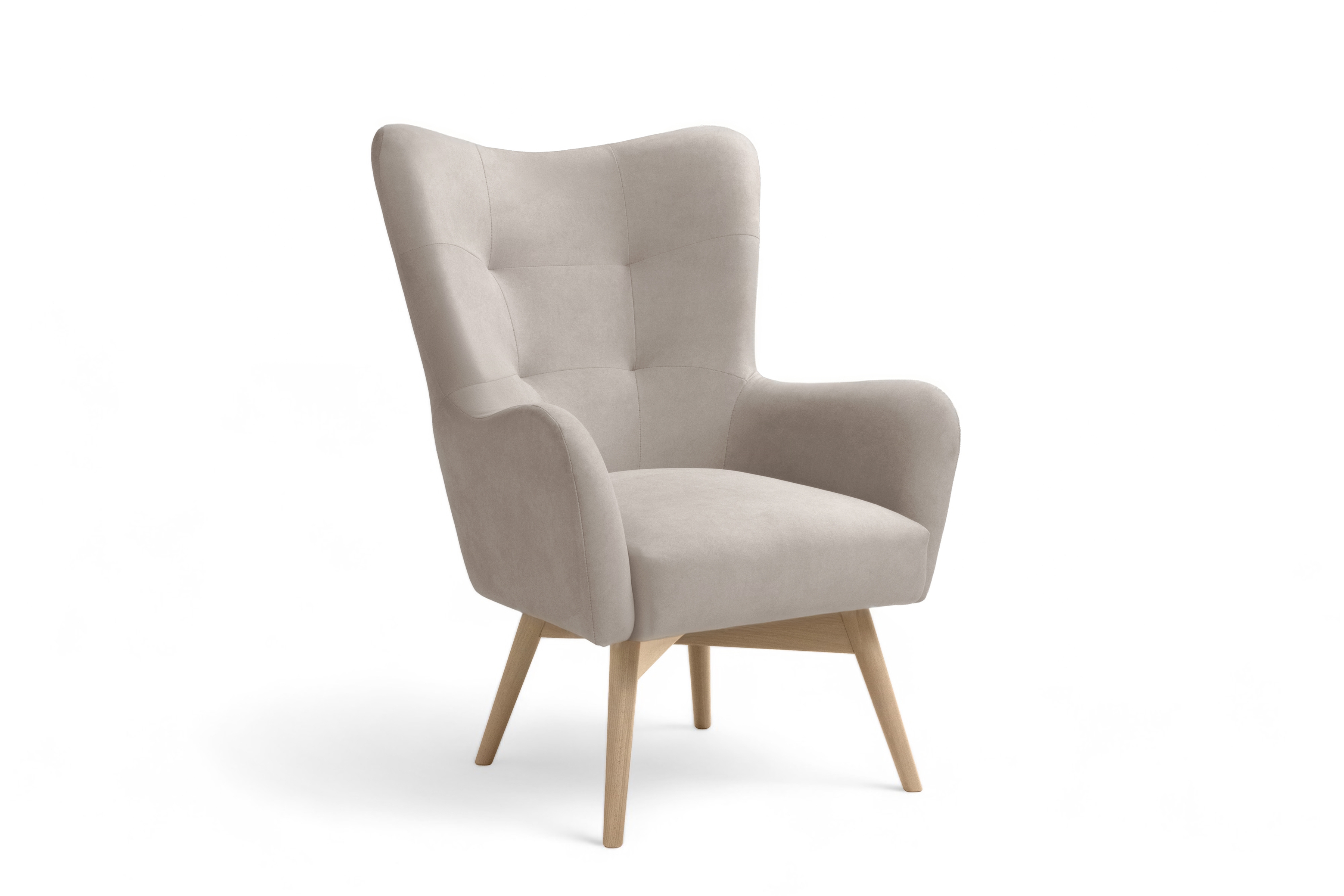 Kreslo ušiak Nordic – béžový ľahkočistiaci welvet Cloud 03 / nožičky buk Kreslo Ušiak Škandinávsky Nordic - béžový welwet ľahkočistiaci Cloud 03 / buk 