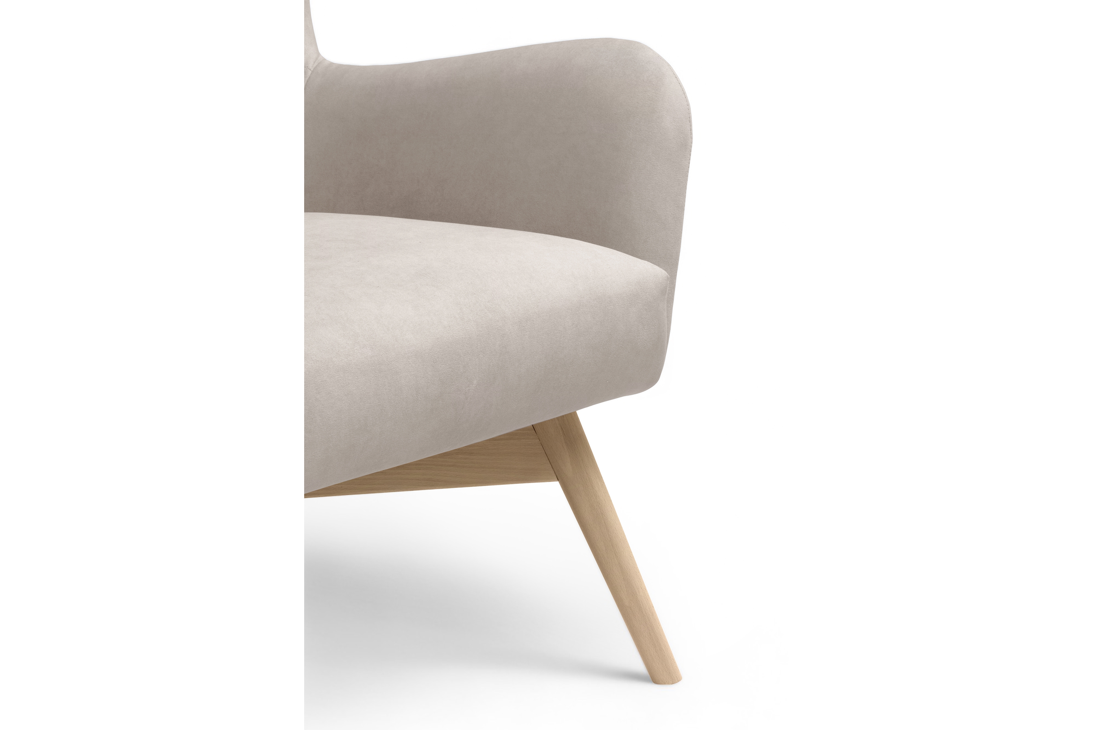 Kreslo ušiak Nordic – béžový ľahkočistiaci welvet Cloud 03 / nožičky buk Kreslo Ušiak Škandinávsky Nordic - béžový welwet ľahkočistiaci Cloud 03 / buk 