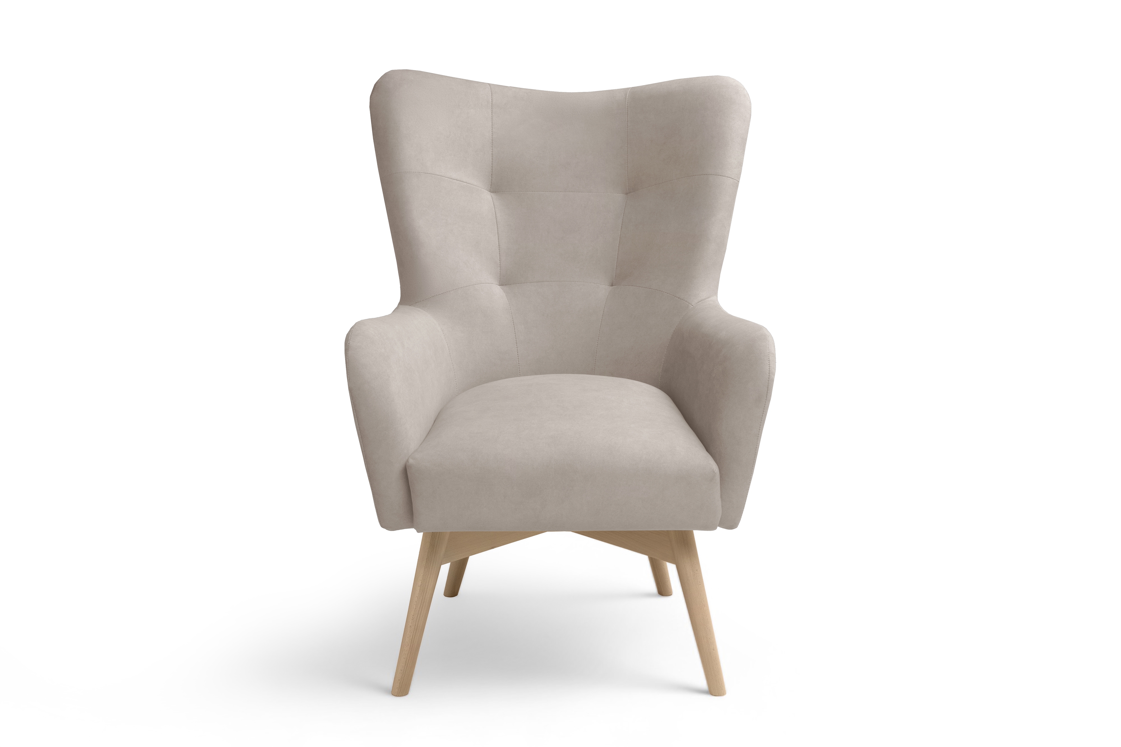 Kreslo ušiak Nordic – béžový ľahkočistiaci welvet Cloud 03 / nožičky buk Kreslo Ušiak Škandinávsky Nordic - béžový welwet ľahkočistiaci Cloud 03 / buk 