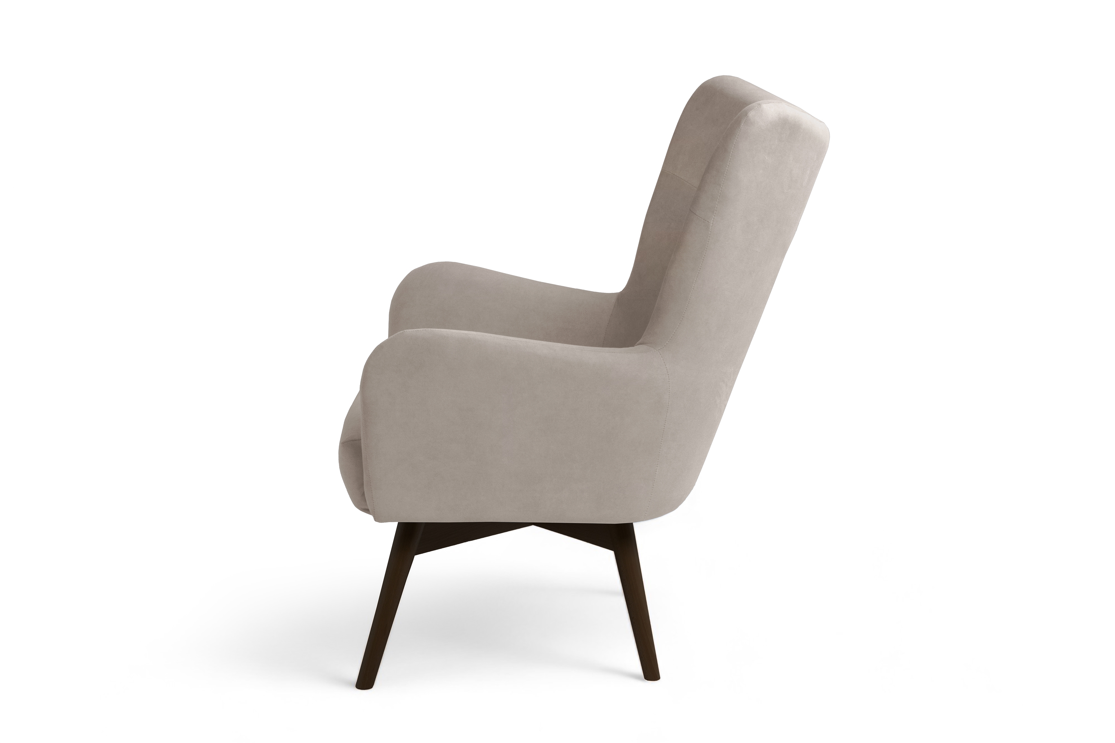 Křeslo ušák Nordic - béžový snadno čistitelný velvet Cloud 03 / nožky wenge Křeslo Ušák Skandynawski Nordic - béžová welwet snadno čistitelný Cloud 03 / wenge 