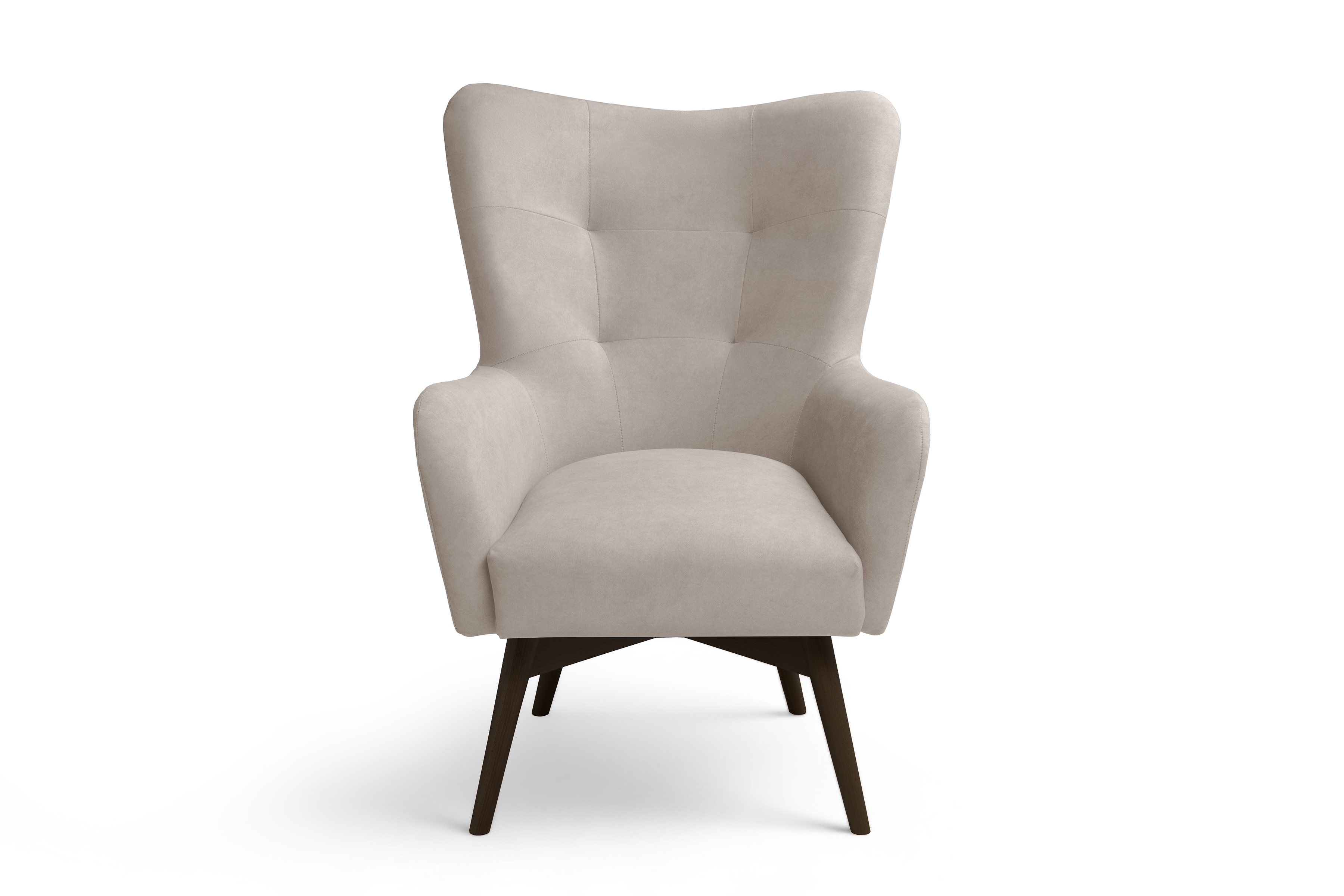 Křeslo ušák Nordic - béžový snadno čistitelný velvet Cloud 03 / nožky wenge Křeslo Ušák Skandynawski Nordic - béžová welwet snadno čistitelný Cloud 03 / wenge 