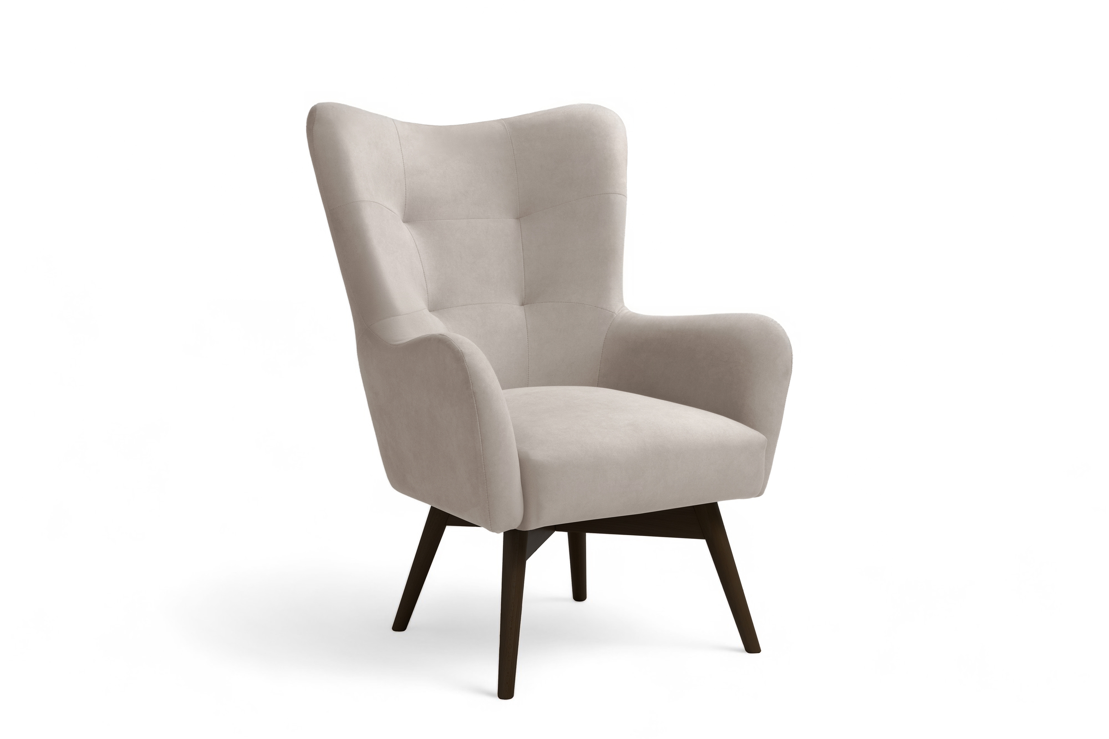 Křeslo ušák Nordic - béžový snadno čistitelný velvet Cloud 03 / nožky wenge Křeslo Ušák Skandynawski Nordic - béžová welwet snadno čistitelný Cloud 03 / wenge 