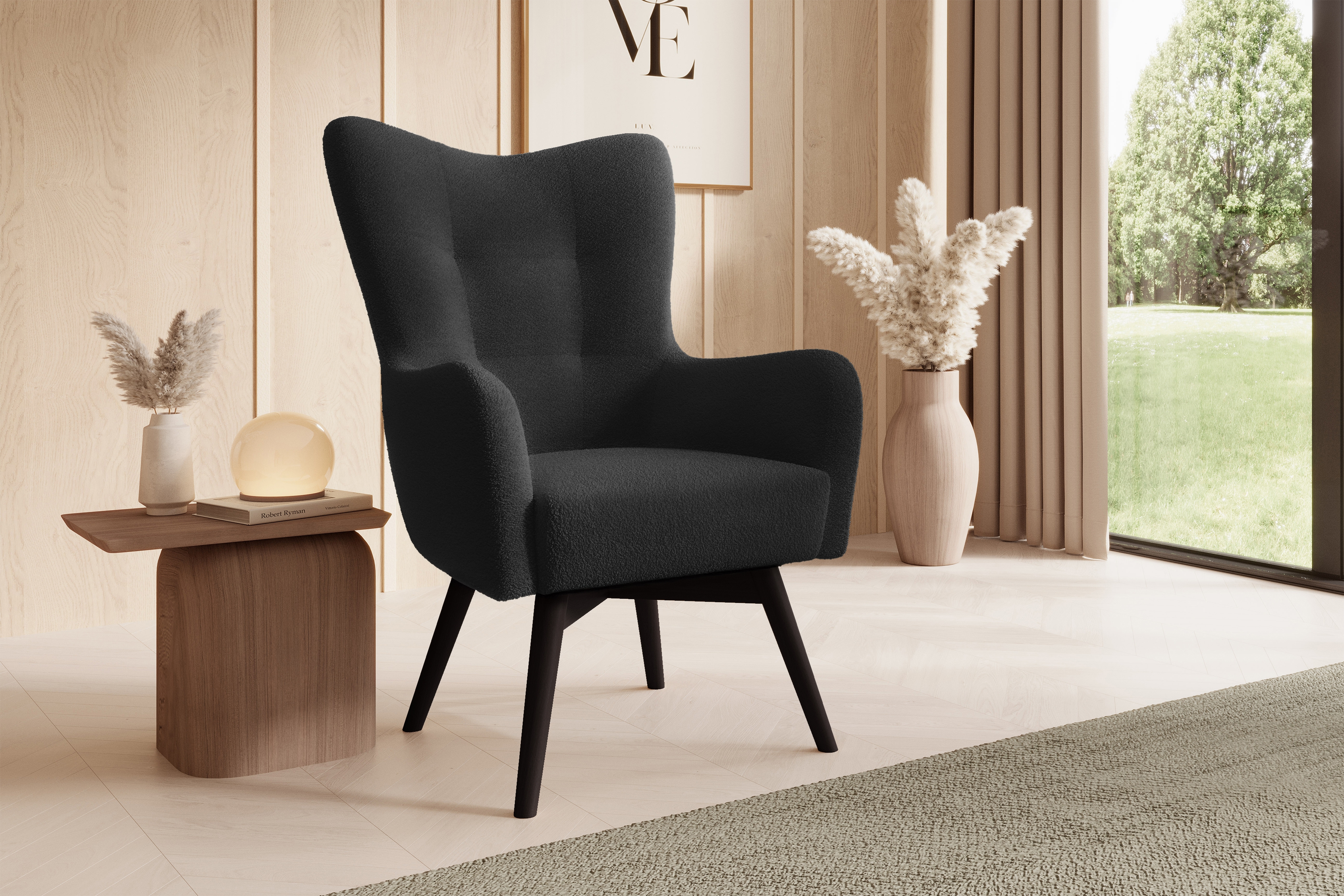 Kreslo Ušiak Škandinávsky Nordic - Čierna boucle Lambi 13 / Venge Kreslo Ušiak Škandinávsky Nordic - Čierna boucle Lambi 13 / Venge