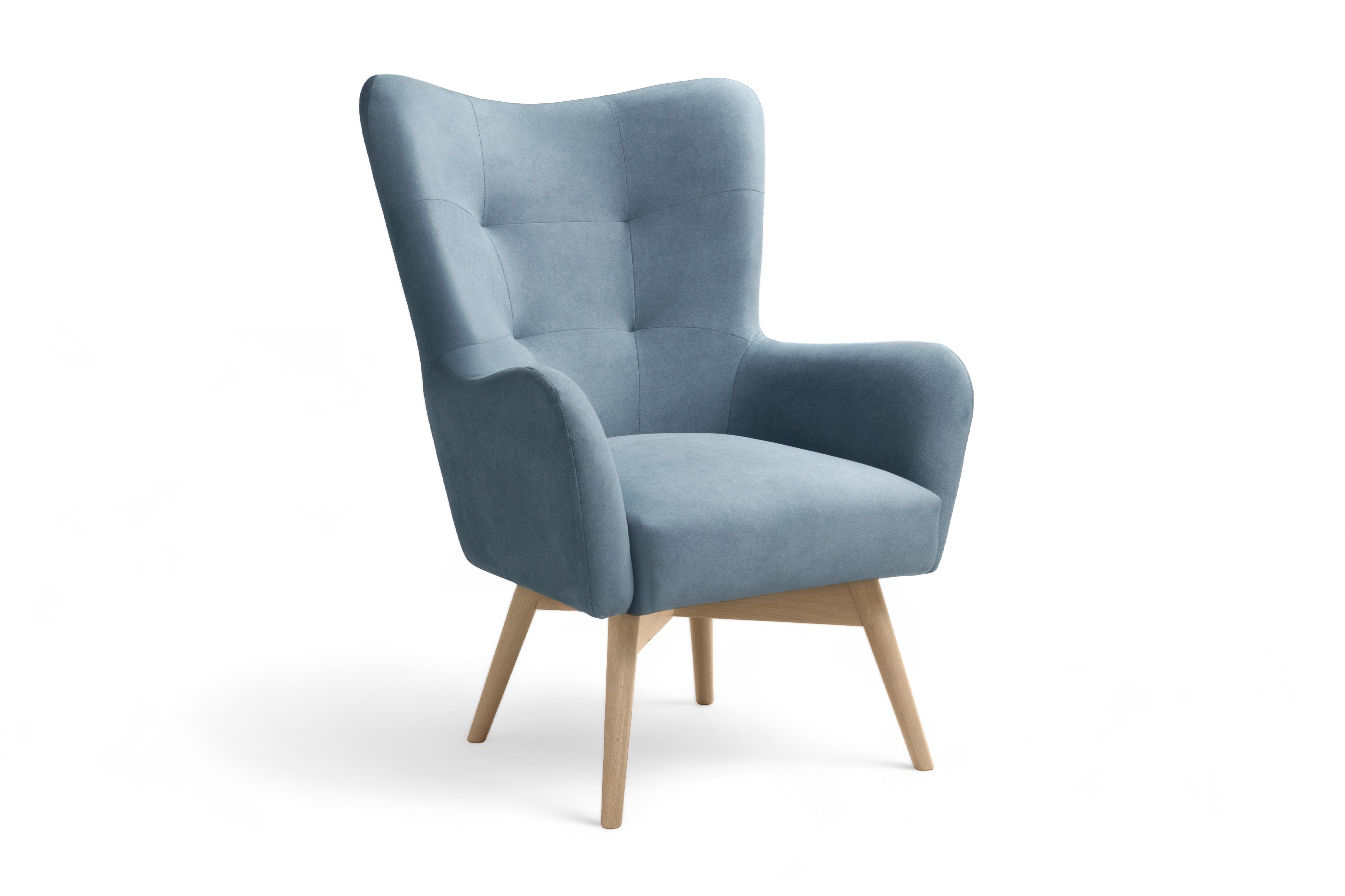 Kreslo Ušiak Nordic - modrý ľahkočistiaci zamat Cloud 70 / buk Kreslo Ušiak Škandinávsky Nordic - Modrý welwet ľahkočistiaci Cloud 70 / buk 