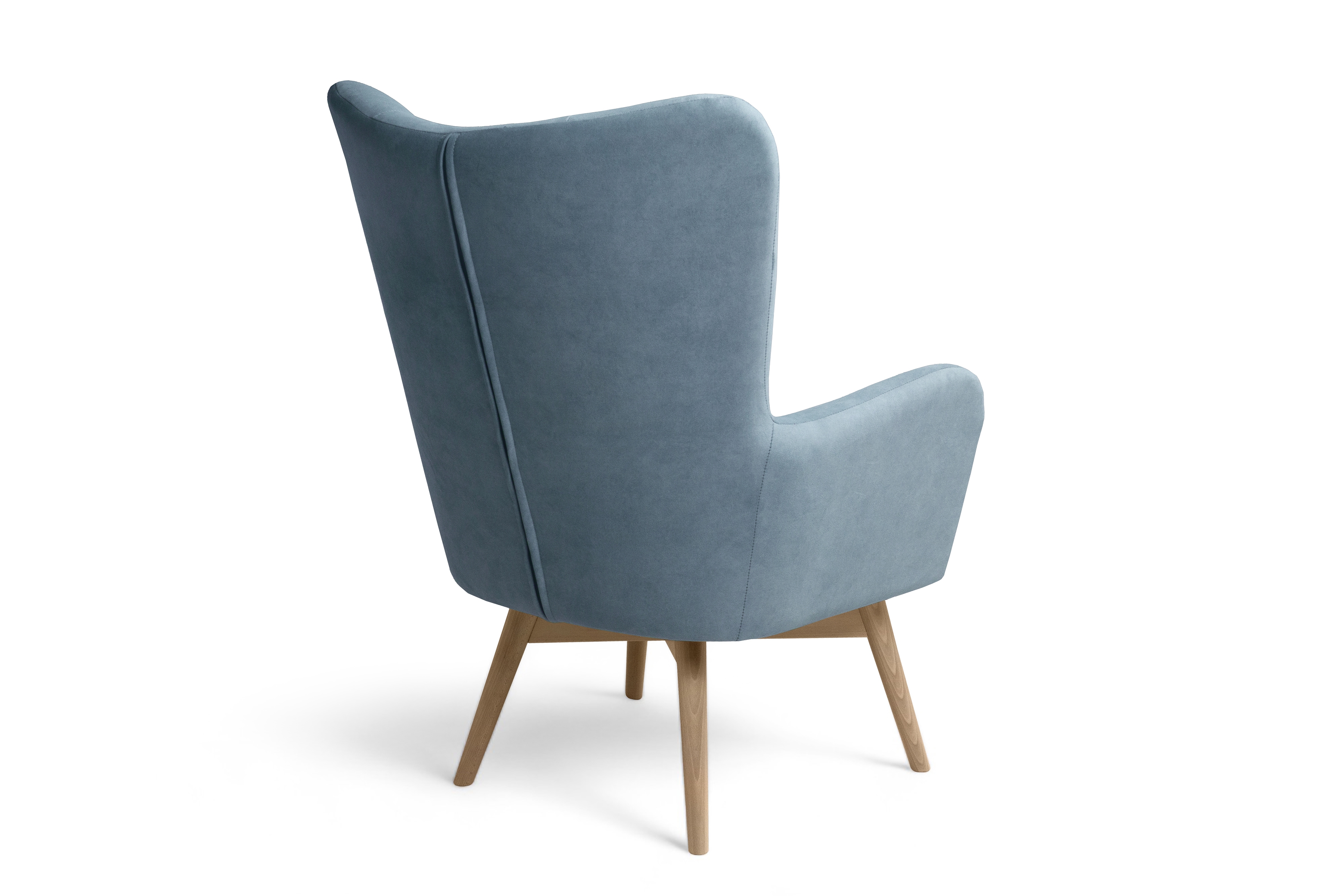 Kreslo Ušiak Nordic - modrý ľahkočistiaci zamat Cloud 70 / buk Kreslo Ušiak Škandinávsky Nordic - Modrý welwet ľahkočistiaci Cloud 70 / buk 