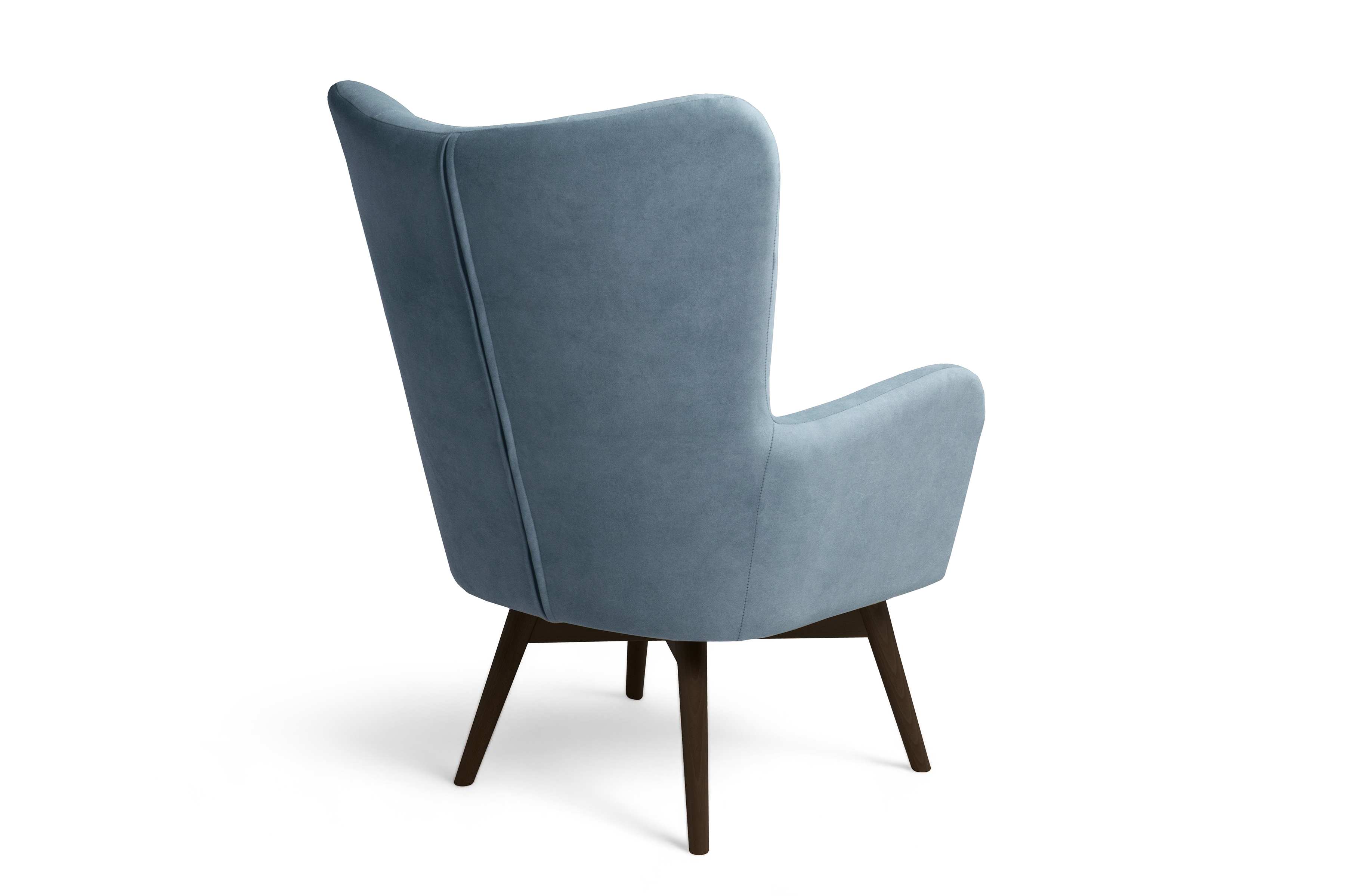 Kreslo ušiak Nordic – modrý ľahkočistiaci welvet Cloud 70 / nožičky venge Kreslo Ušiak Škandinávsky Nordic - Modrý welwet ľahkočistiaci Cloud 70 / Venge 