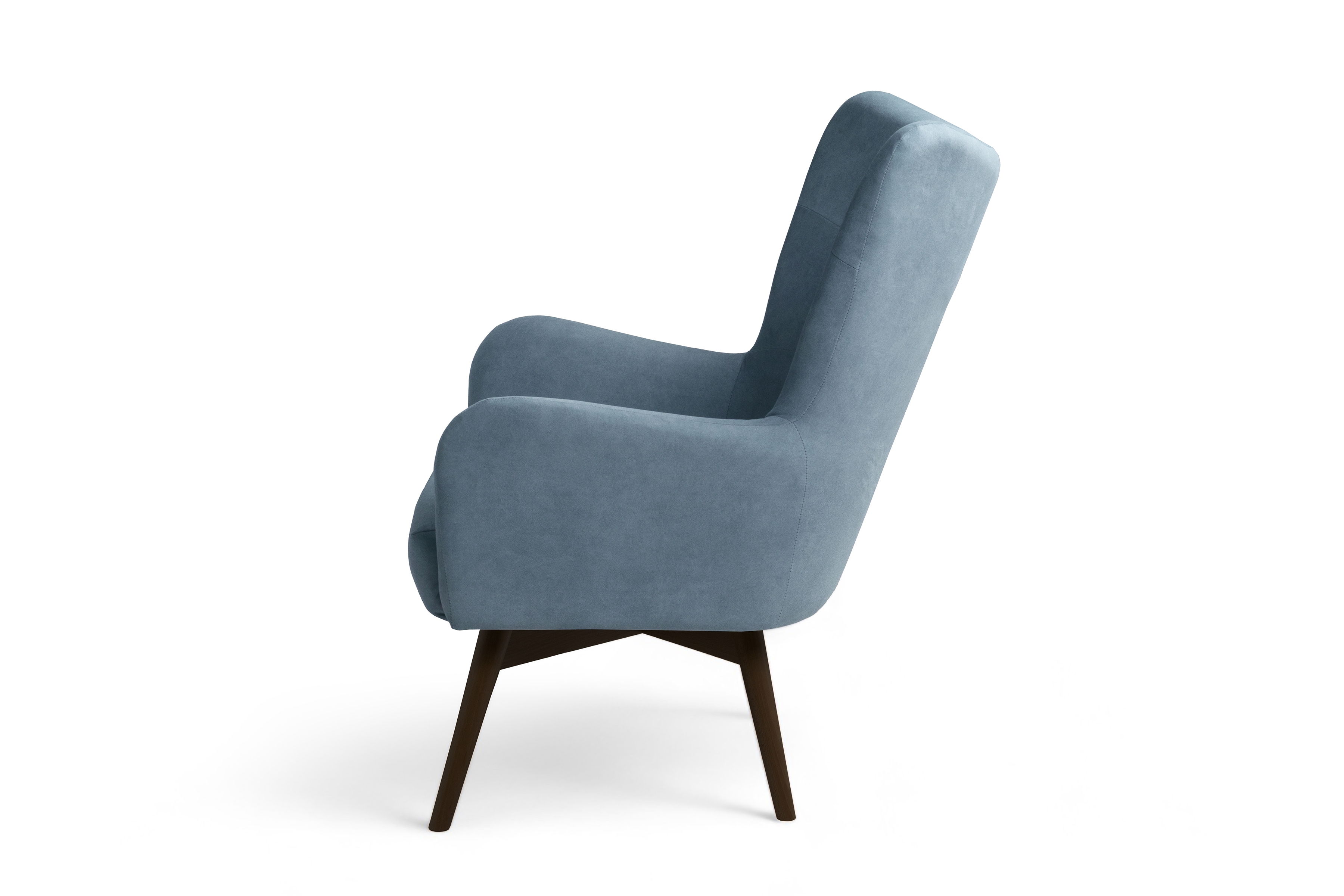 Kreslo ušiak Nordic – modrý ľahkočistiaci welvet Cloud 70 / nožičky venge Kreslo Ušiak Škandinávsky Nordic - Modrý welwet ľahkočistiaci Cloud 70 / Venge 