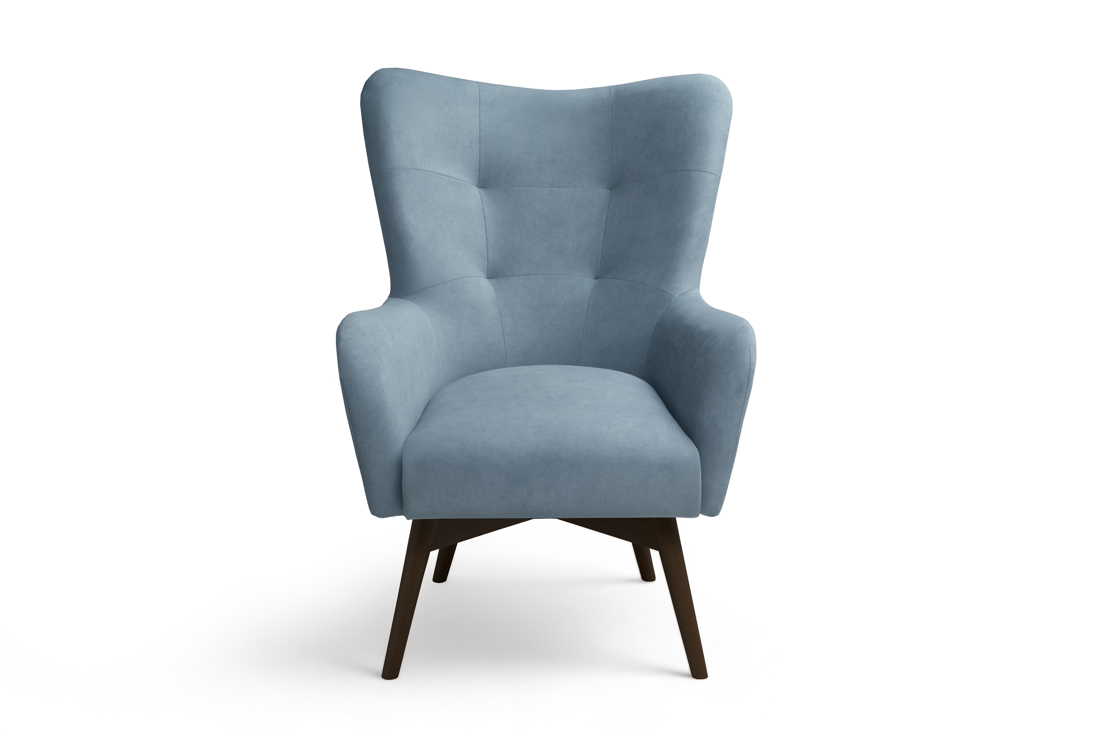 Kreslo ušiak Nordic – modrý ľahkočistiaci welvet Cloud 70 / nožičky venge Kreslo Ušiak Škandinávsky Nordic - Modrý welwet ľahkočistiaci Cloud 70 / Venge 