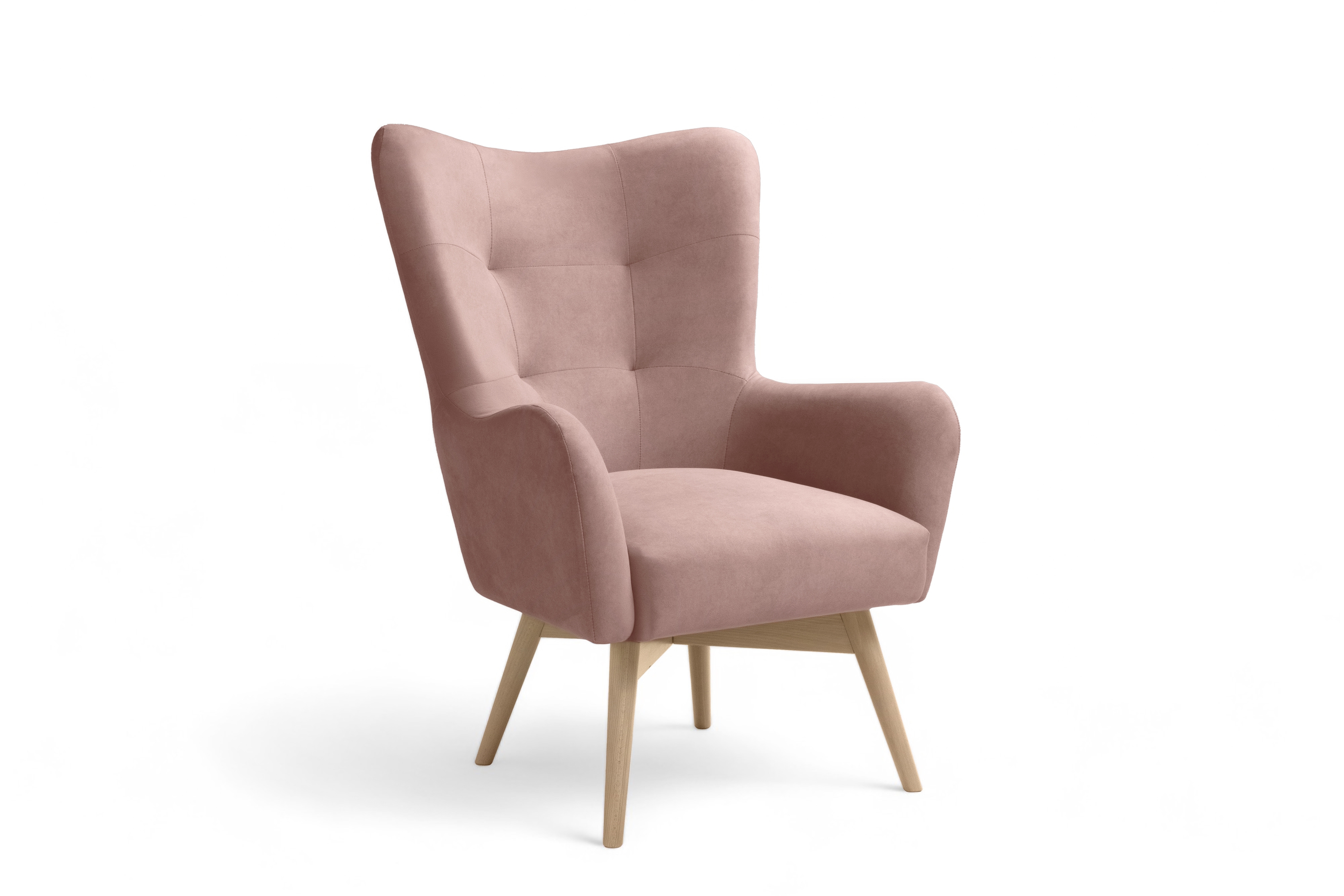 Kreslo ušiak Nordic – ružový ľahkočistiaci welvet Cloud 60 / nožičky buk Kreslo Ušiak Škandinávsky Nordic - Ružová welwet ľahkočistiaci Cloud 70 / buk 