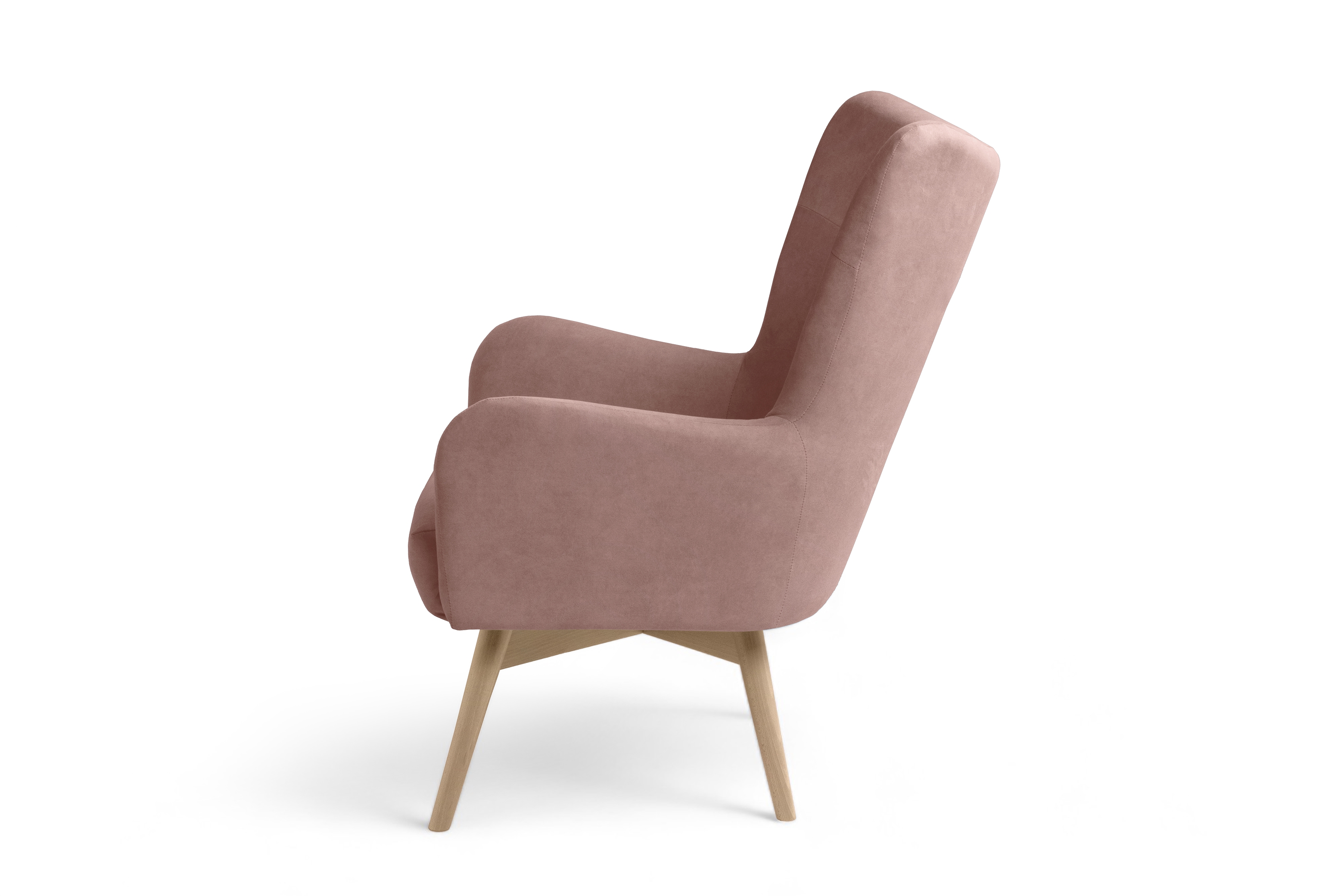 Kreslo ušiak Nordic – ružový ľahkočistiaci welvet Cloud 60 / nožičky buk Kreslo Ušiak Škandinávsky Nordic - Ružová welwet ľahkočistiaci Cloud 70 / buk 