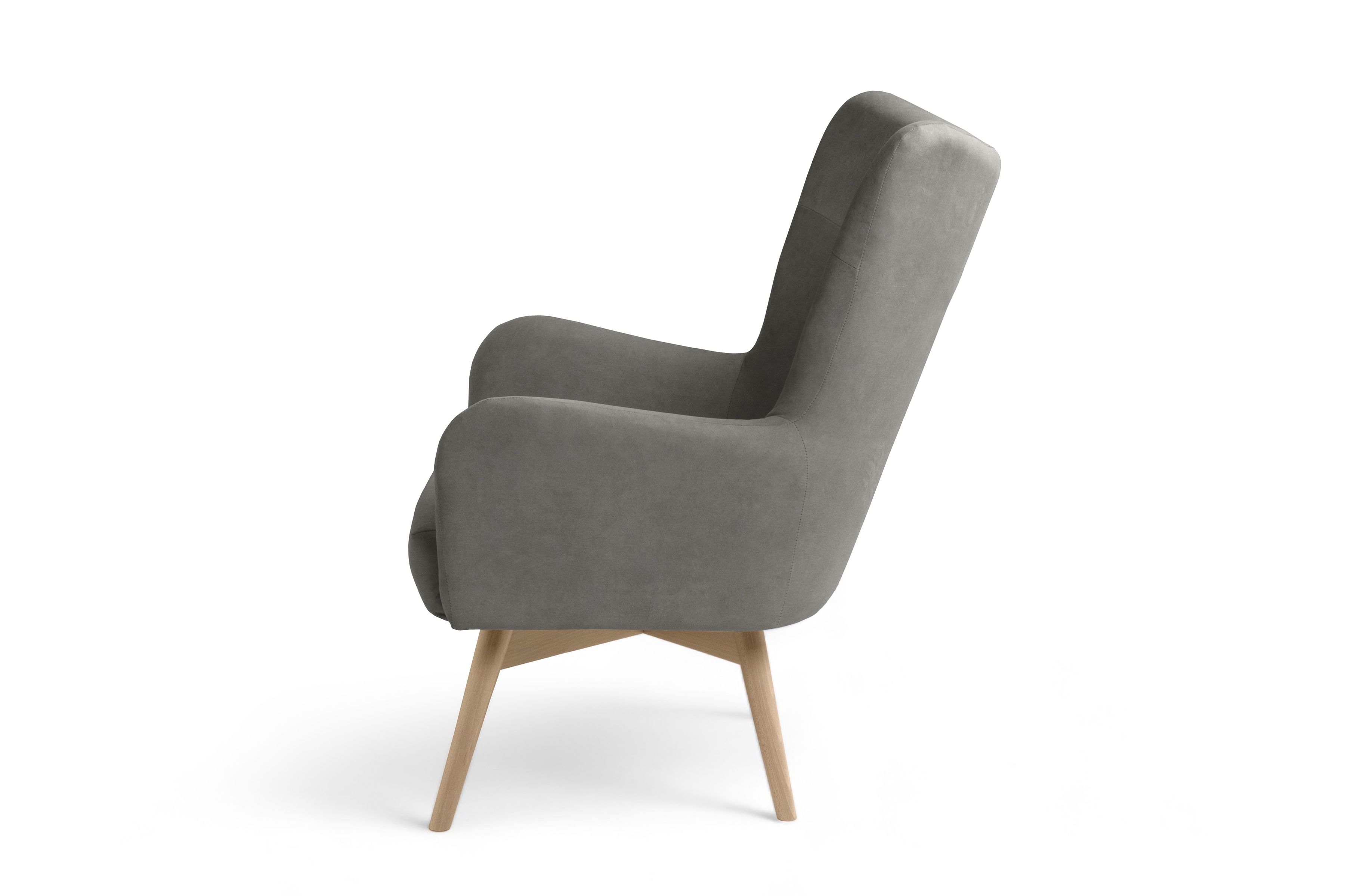 Křeslo ušák Nordic - šedý snadno čistitelný velvet Cloud 87 / nožky buk Křeslo Ušák Skandynawski Nordic - šedá welwet snadno čistitelný Cloud 87 / buk 