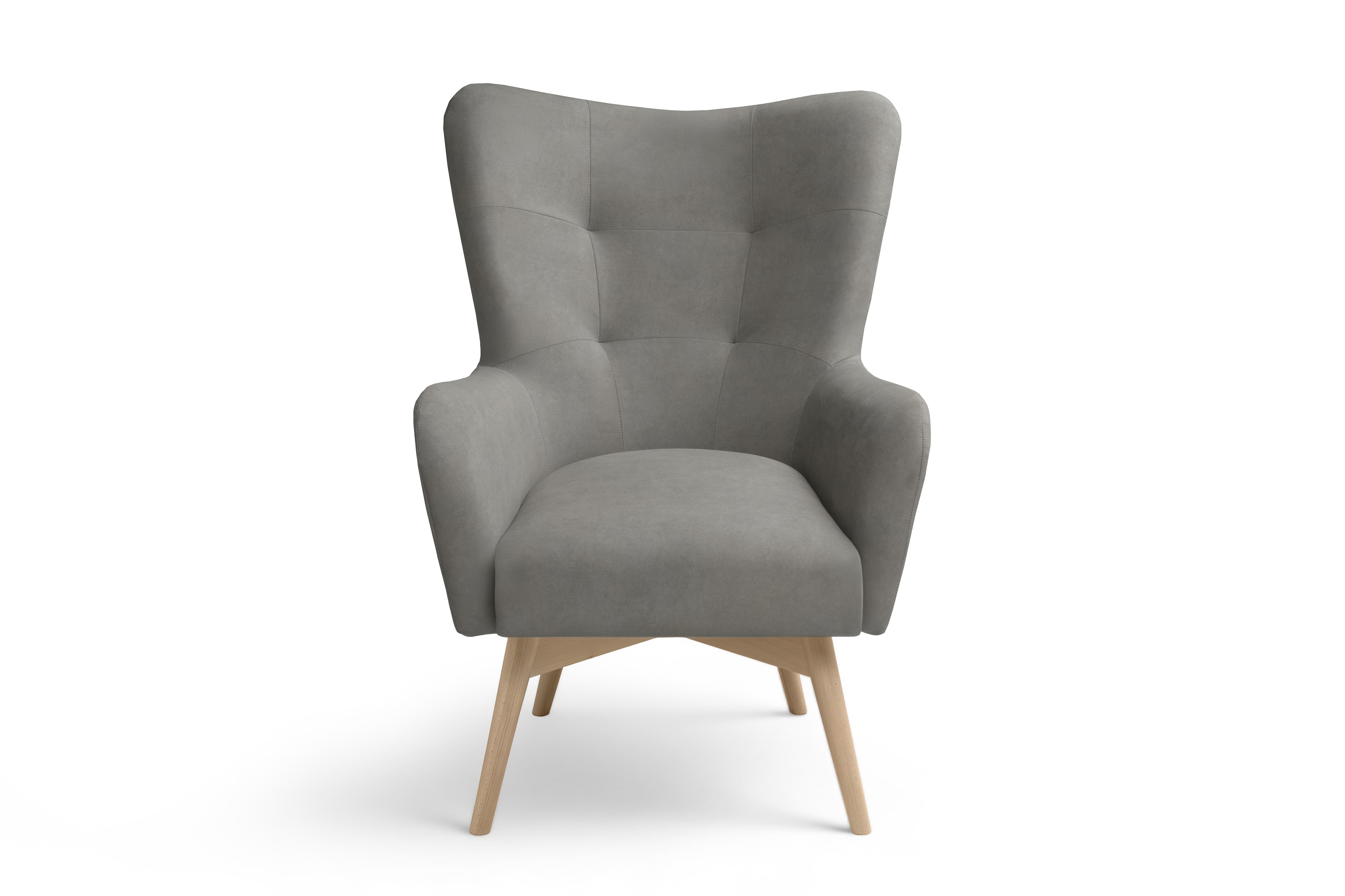 Křeslo ušák Nordic - šedý snadno čistitelný velvet Cloud 87 / nožky buk Křeslo Ušák Skandynawski Nordic - šedá welwet snadno čistitelný Cloud 87 / buk 