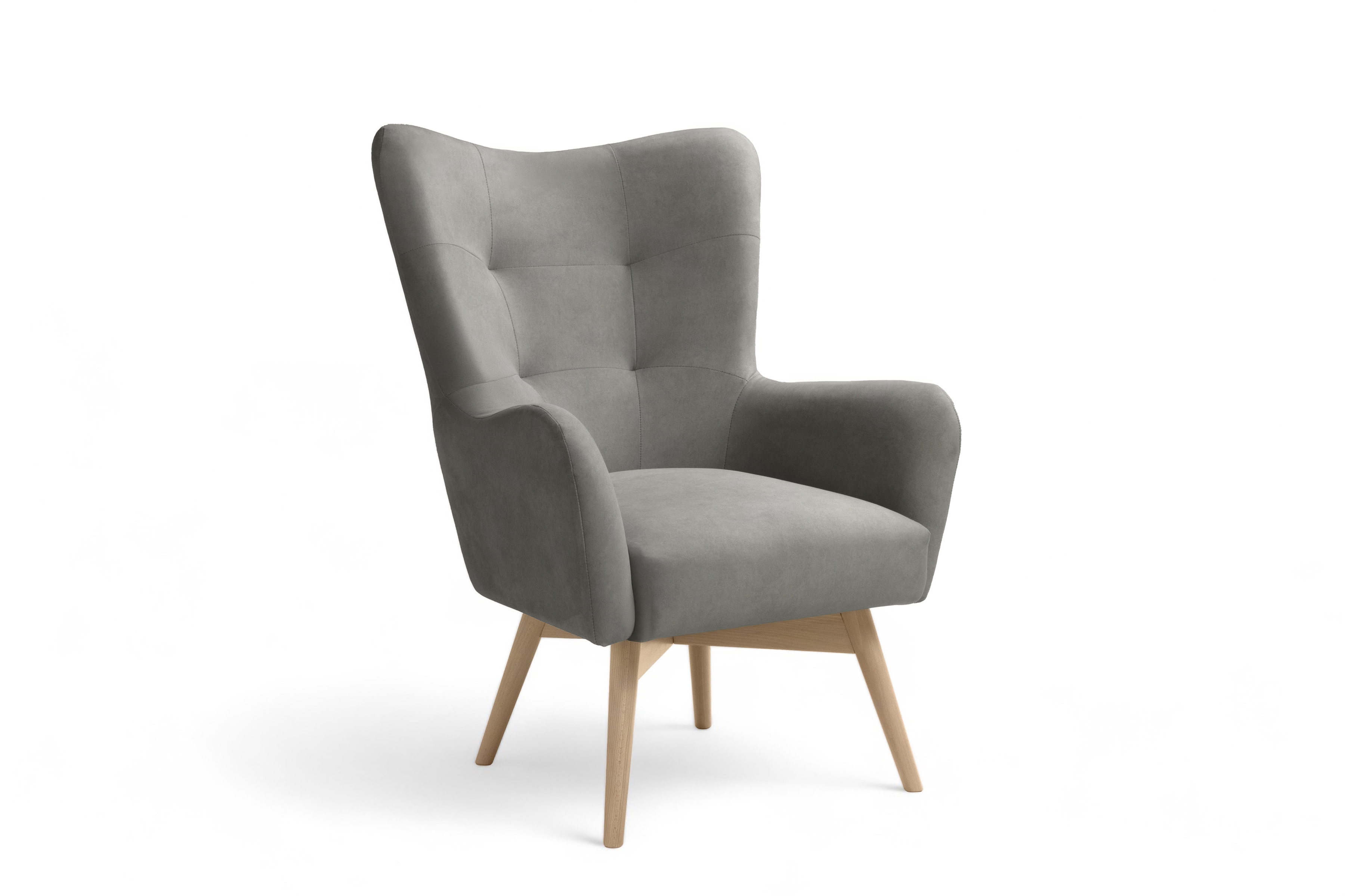 Křeslo ušák Nordic - šedý snadno čistitelný velvet Cloud 87 / nožky buk Křeslo Ušák Skandynawski Nordic - šedá welwet snadno čistitelný Cloud 87 / buk 