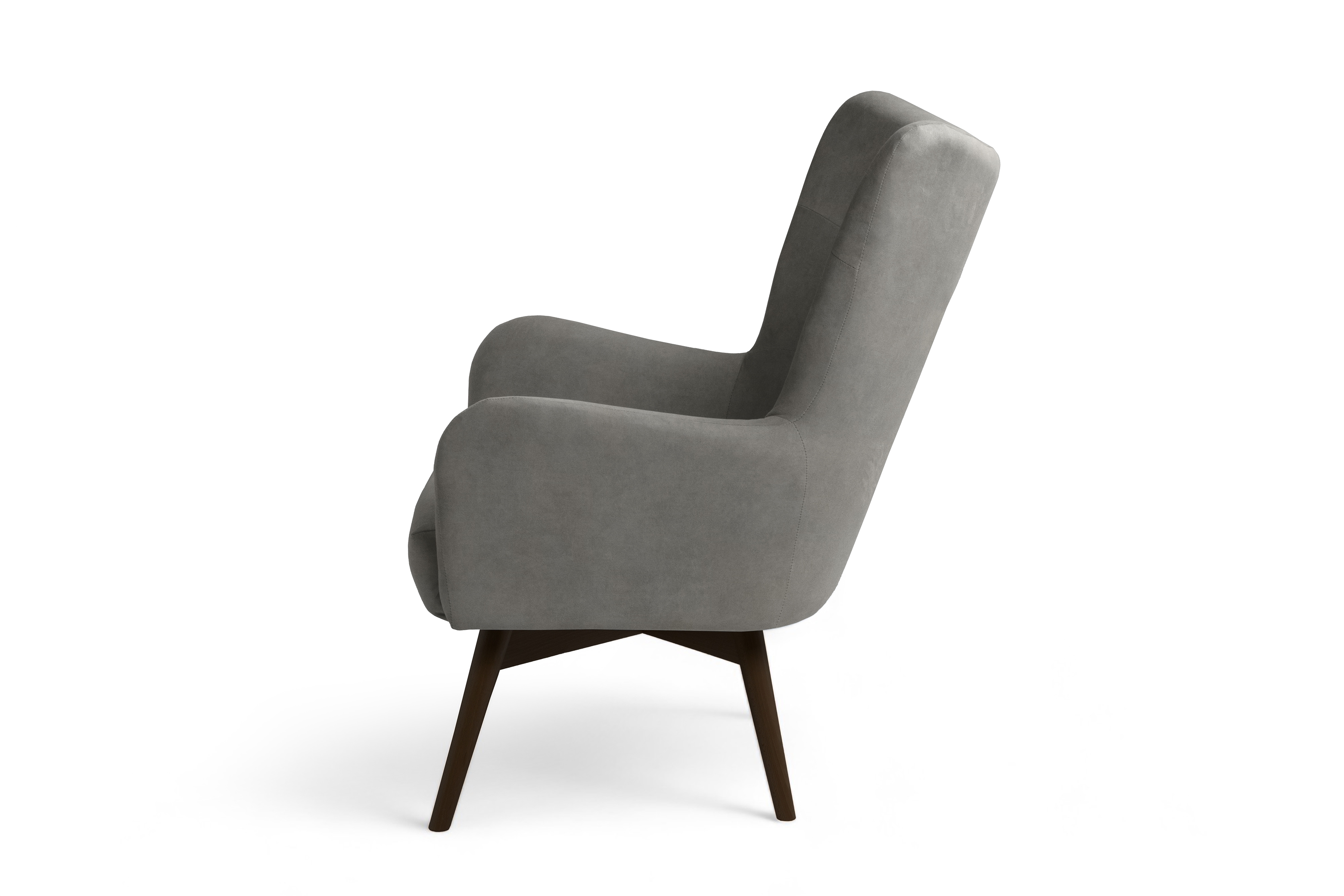 Křeslo ušák Nordic - šedý snadno čistitelný velvet Cloud 87 / nožky wenge Křeslo Ušák Skandynawski Nordic - šedá welwet snadno čistitelný Cloud 87 / wenge 