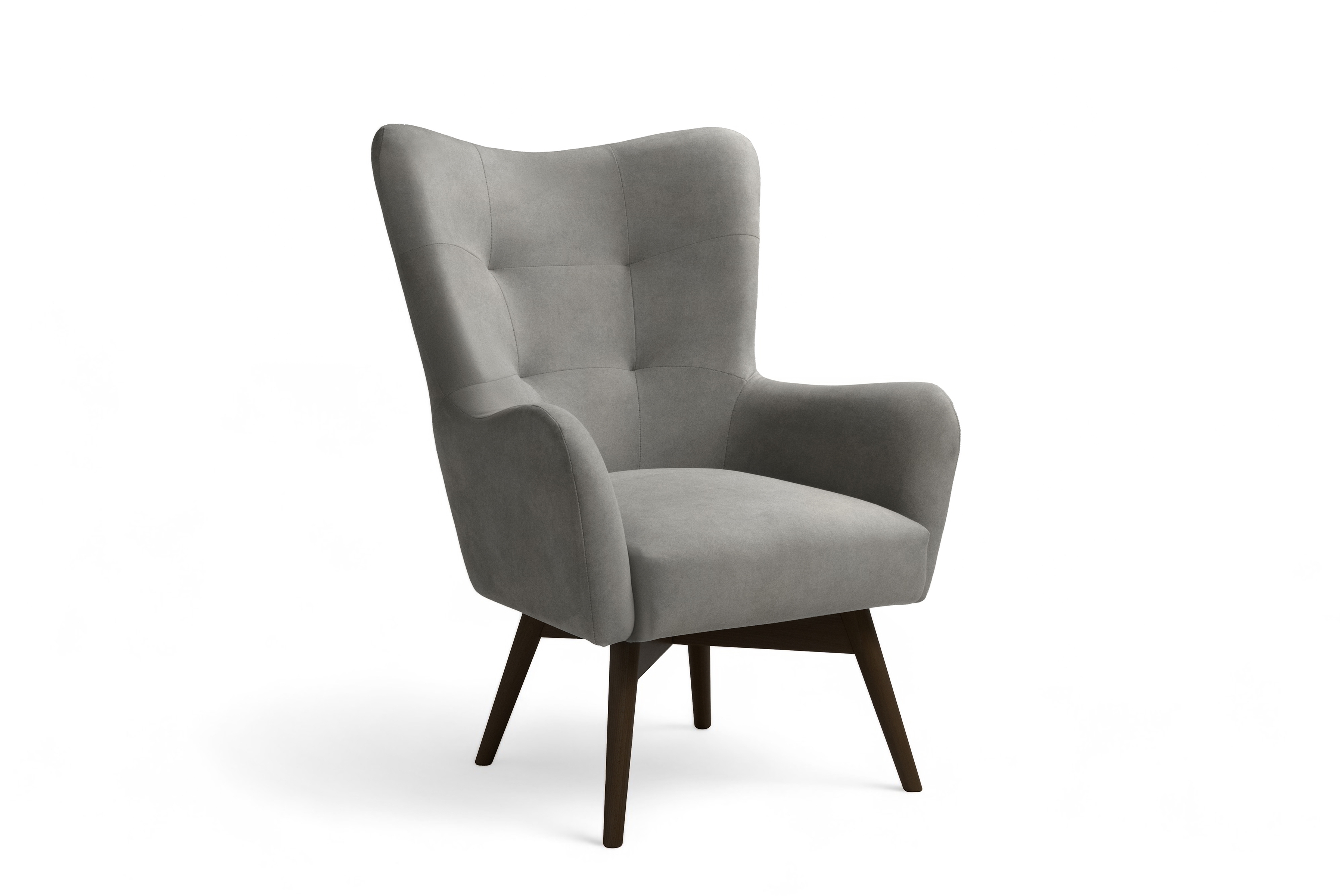 Křeslo ušák Nordic - šedý snadno čistitelný velvet Cloud 87 / nožky wenge Křeslo Ušák Skandynawski Nordic - šedá welwet snadno čistitelný Cloud 87 / wenge 