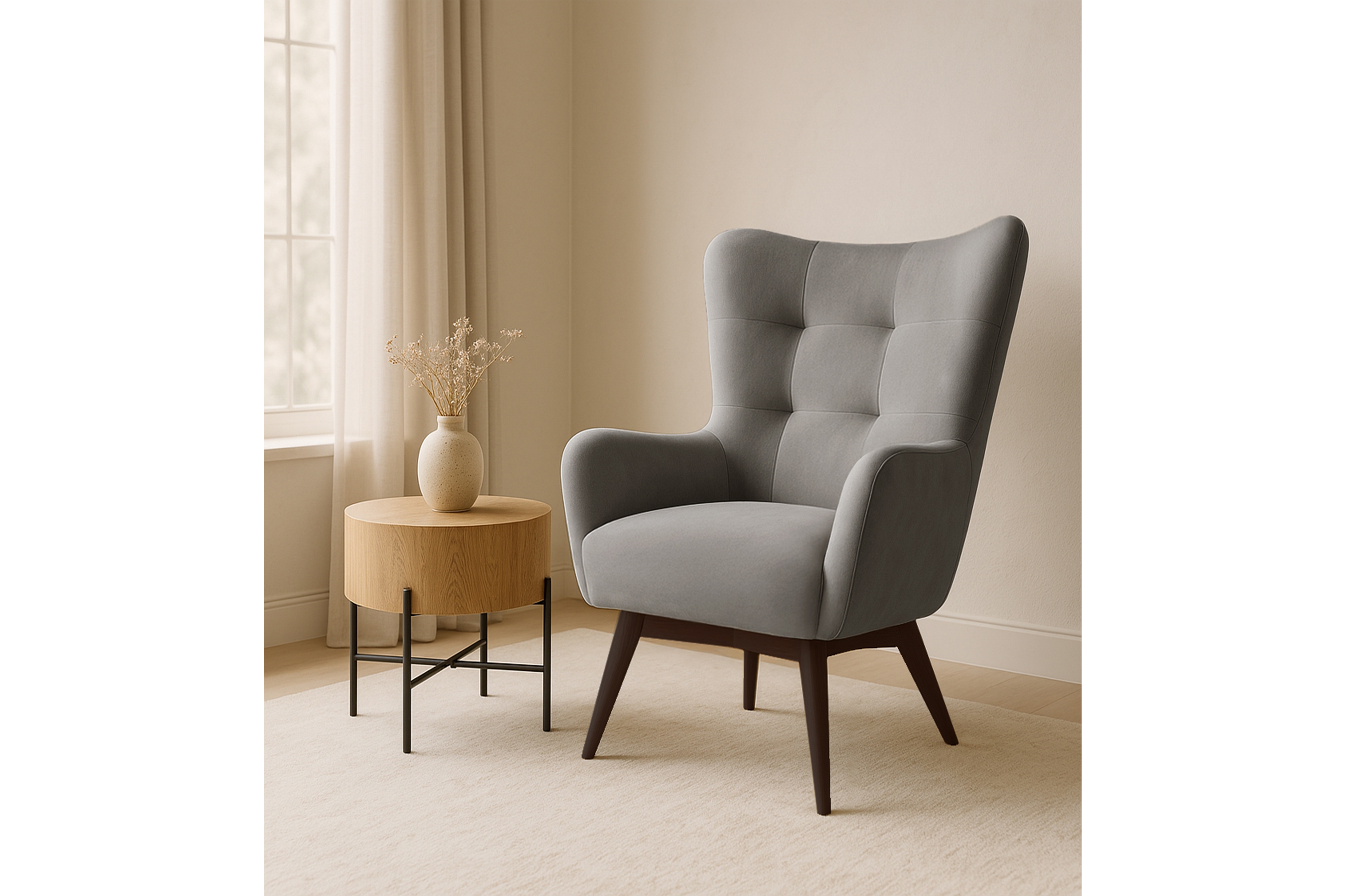 Křeslo ušák Nordic - šedý snadno čistitelný velvet Cloud 87 / nožky wenge Křeslo Ušák Skandynawski Nordic - šedá welwet latwoczyszczacy Cloud 87 / wenge 