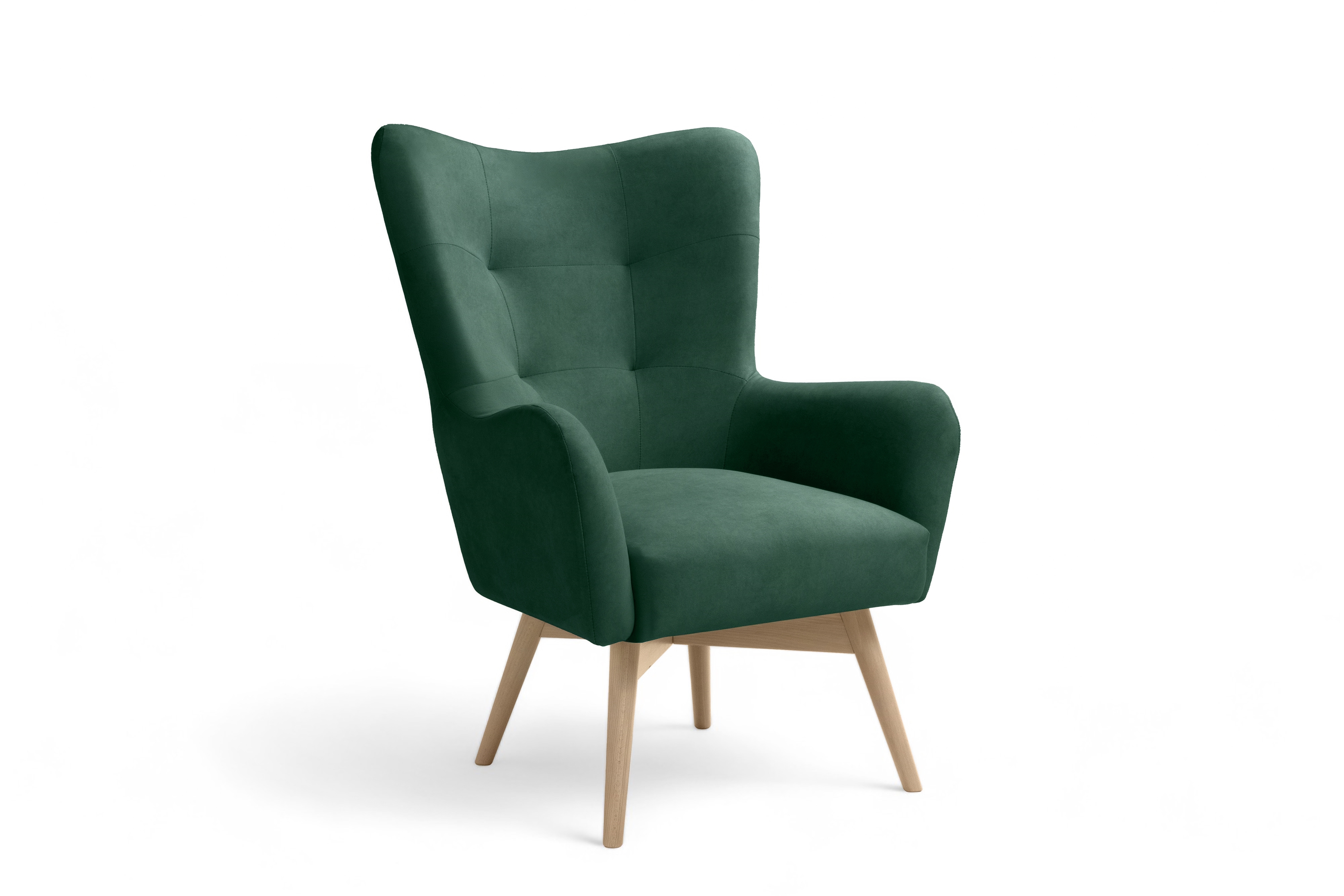 Kreslo ušiak Nordic – zelený ľahkočistiaci welvet Cloud 39 / nožičky buk Kreslo Ušiak Škandinávsky Nordic - Zelený welwet ľahkočistiaci Cloud 39 / buk 