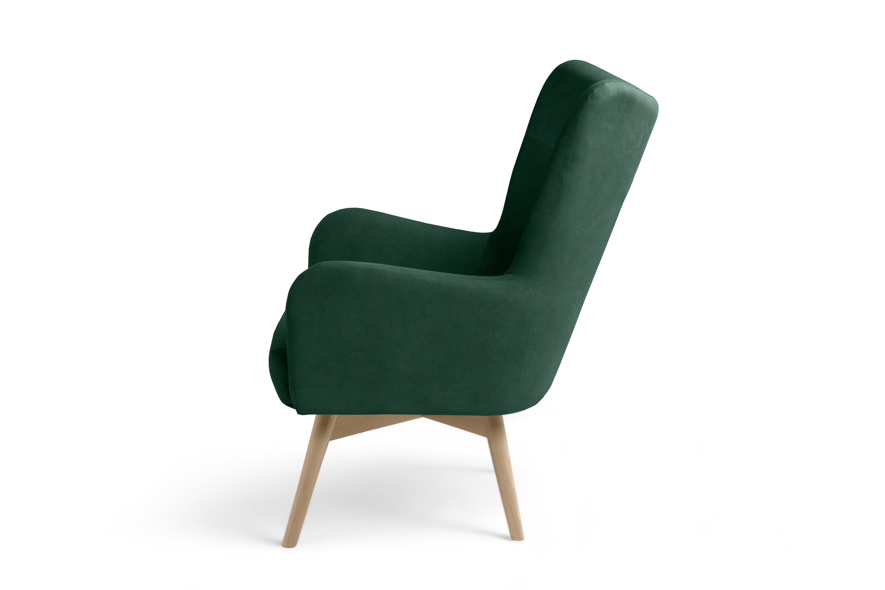 Kreslo ušiak Nordic – zelený ľahkočistiaci welvet Cloud 39 / nožičky buk Kreslo Ušiak Škandinávsky Nordic - Zelený welwet ľahkočistiaci Cloud 39 / buk 