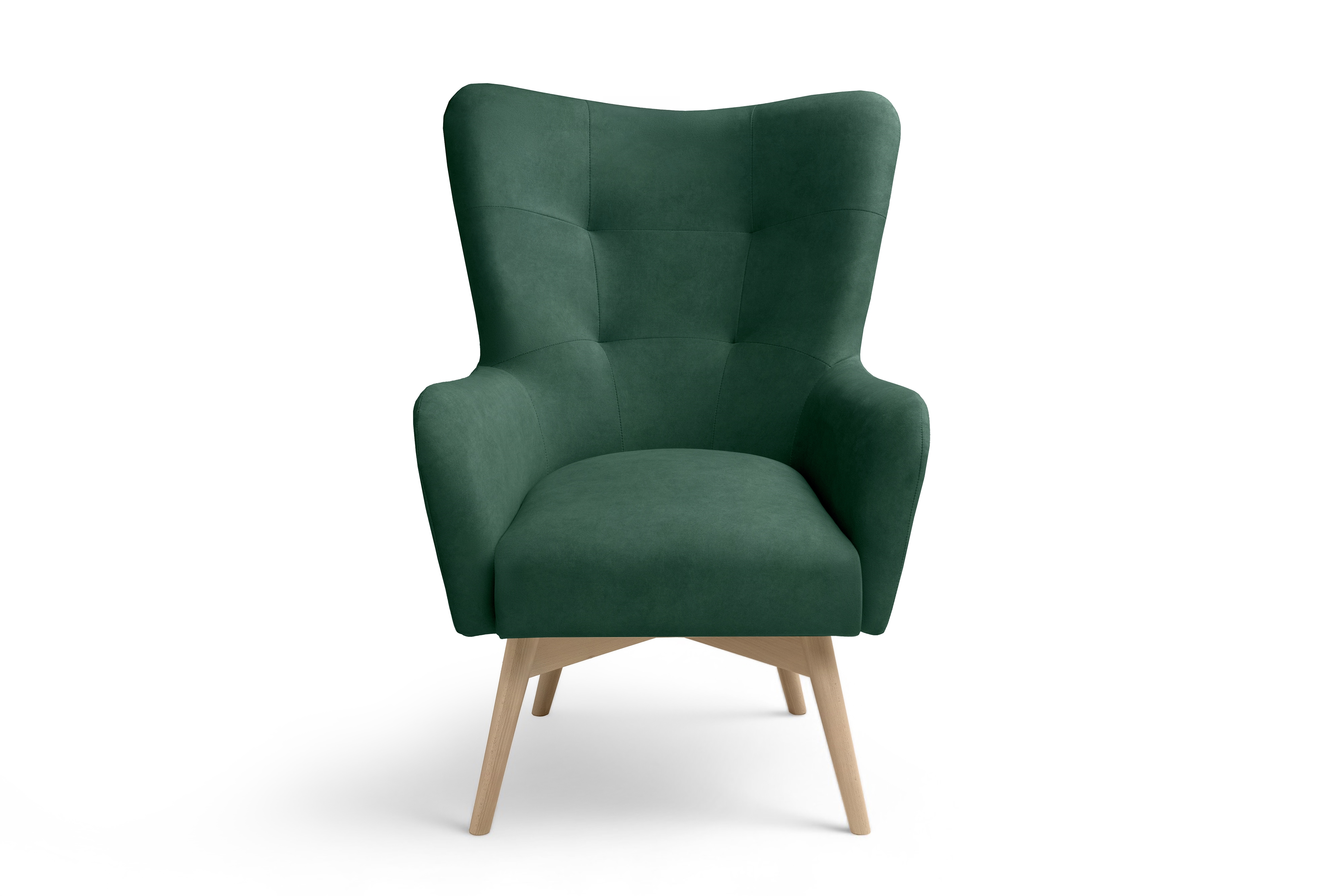 Kreslo ušiak Nordic – zelený ľahkočistiaci welvet Cloud 39 / nožičky buk Kreslo Ušiak Škandinávsky Nordic - Zelený welwet ľahkočistiaci Cloud 39 / buk 