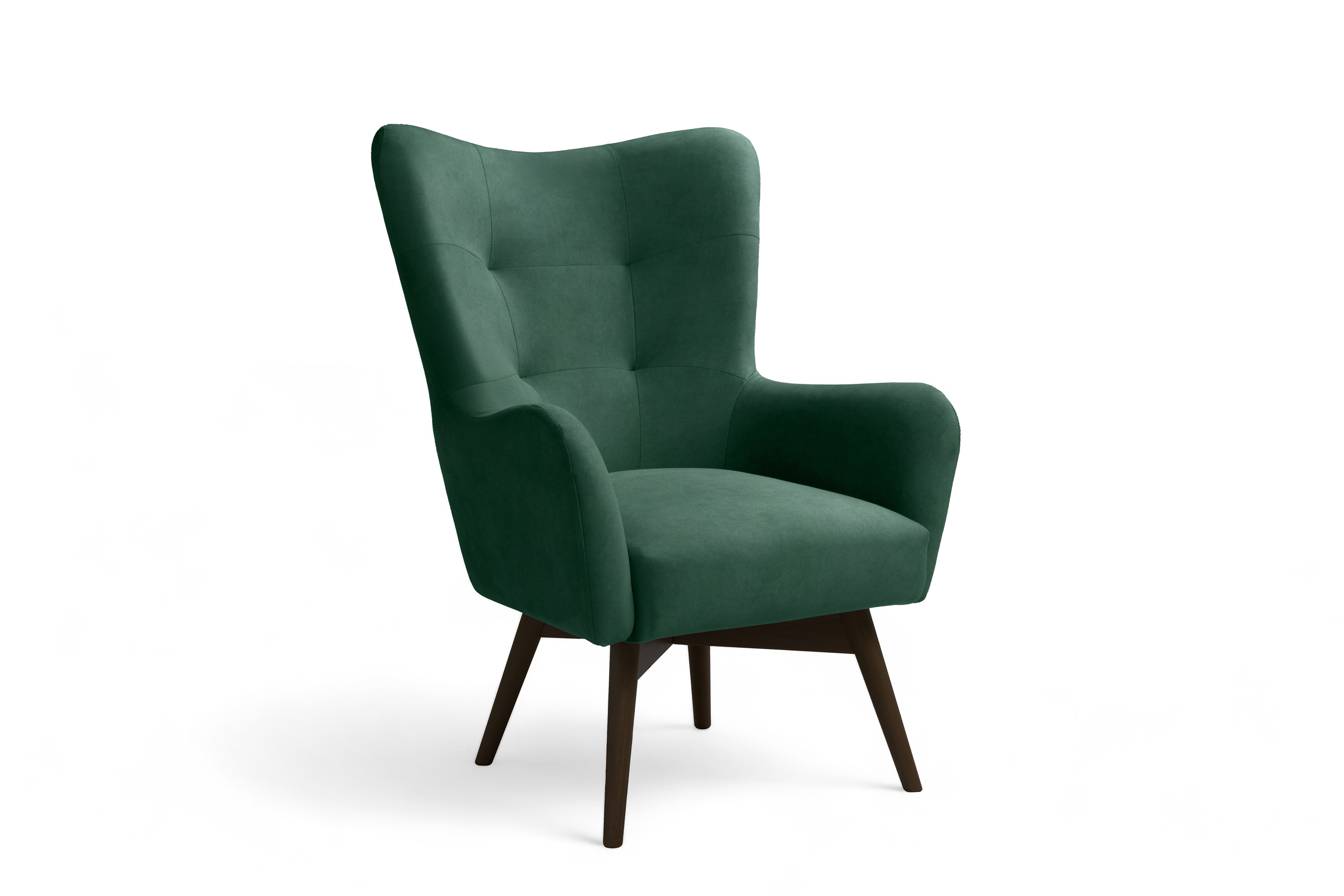 Kreslo ušiak Nordic – zelený ľahkočistiaci welvet Cloud 39 / nožičky venge Kreslo Ušiak Škandinávsky Nordic - Zelený welwet ľahkočistiaci Cloud 39 / Venge