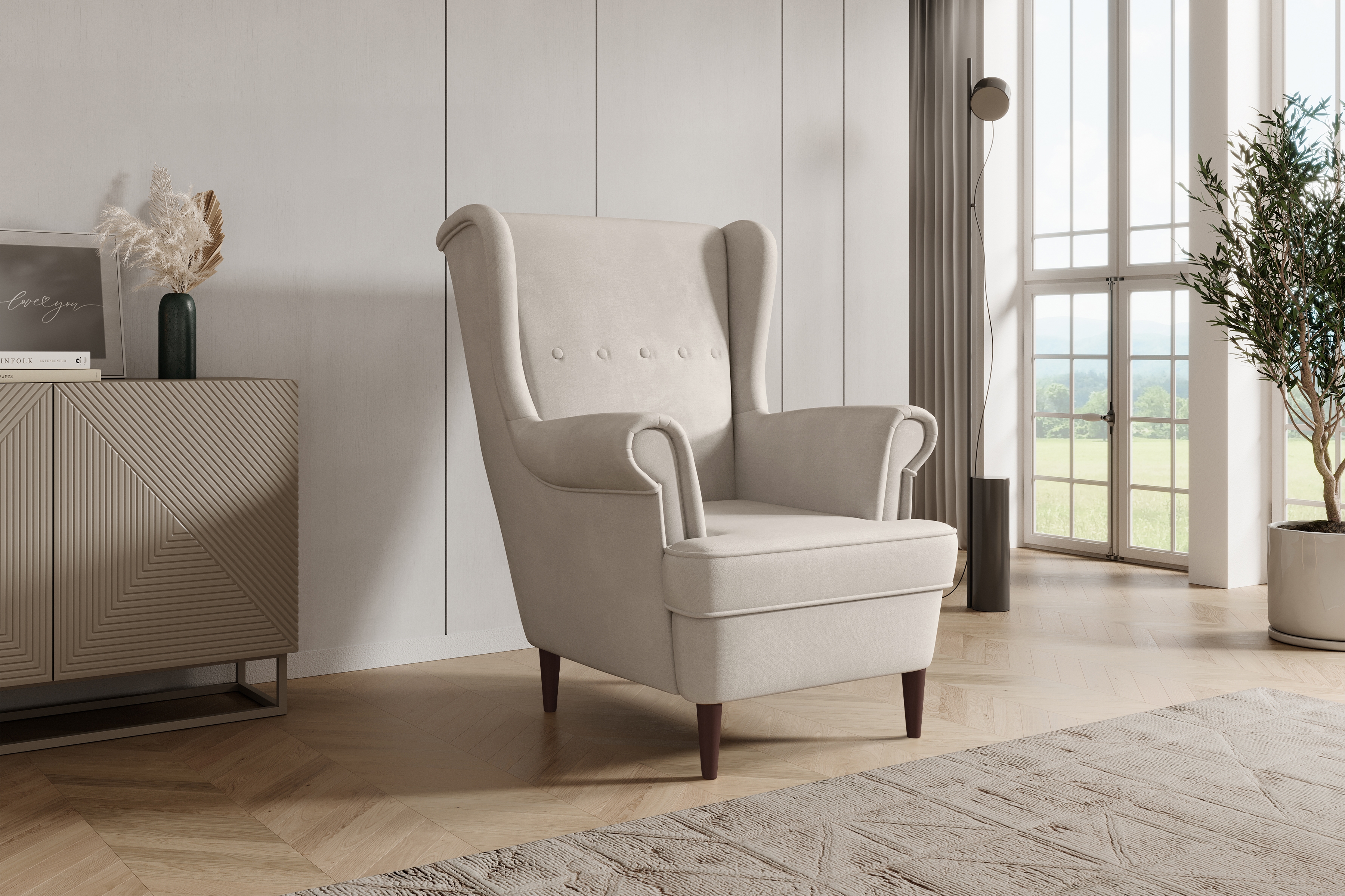 Křeslo ušák Vilano - béžový samet Velluto 2 / nohy venge Křeslo Ušák Vilano - béžový samet Velluto 2 / Nohy Venge 