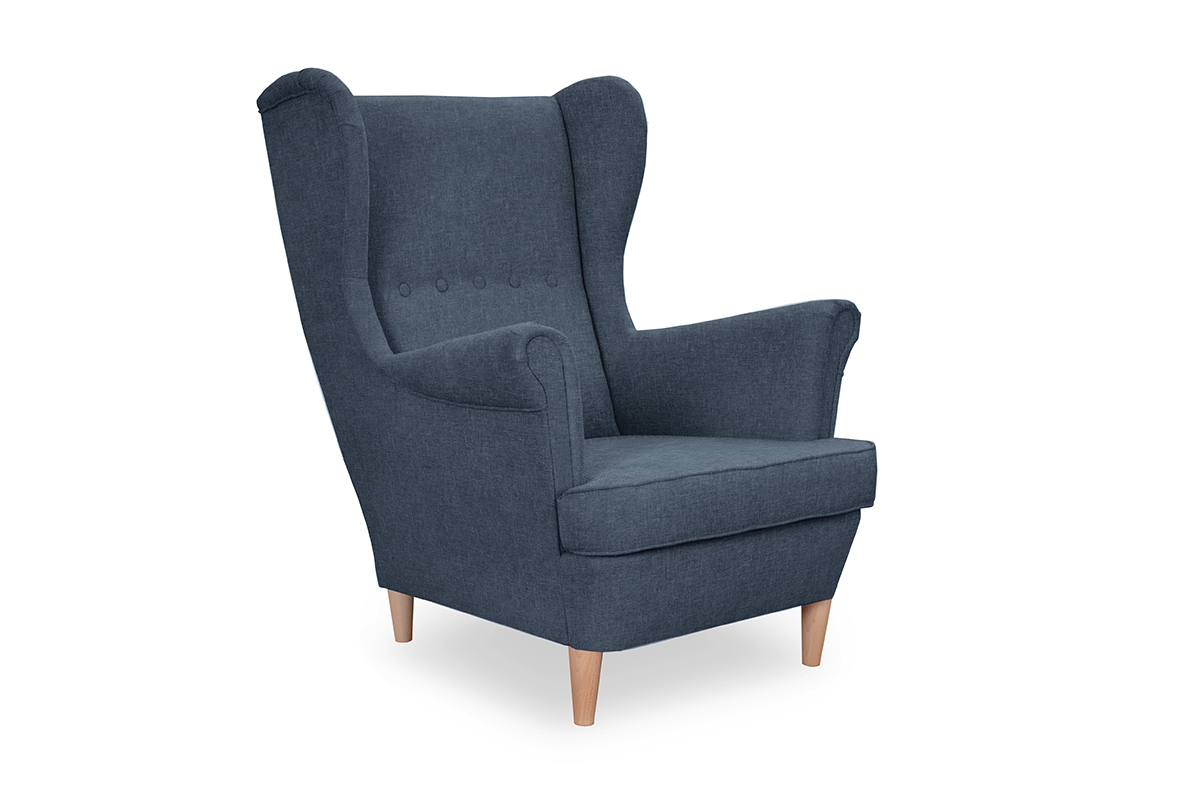 Kreslo Ušiak Vilano - námornícka modrá / nožičky prírodné Kreslo .