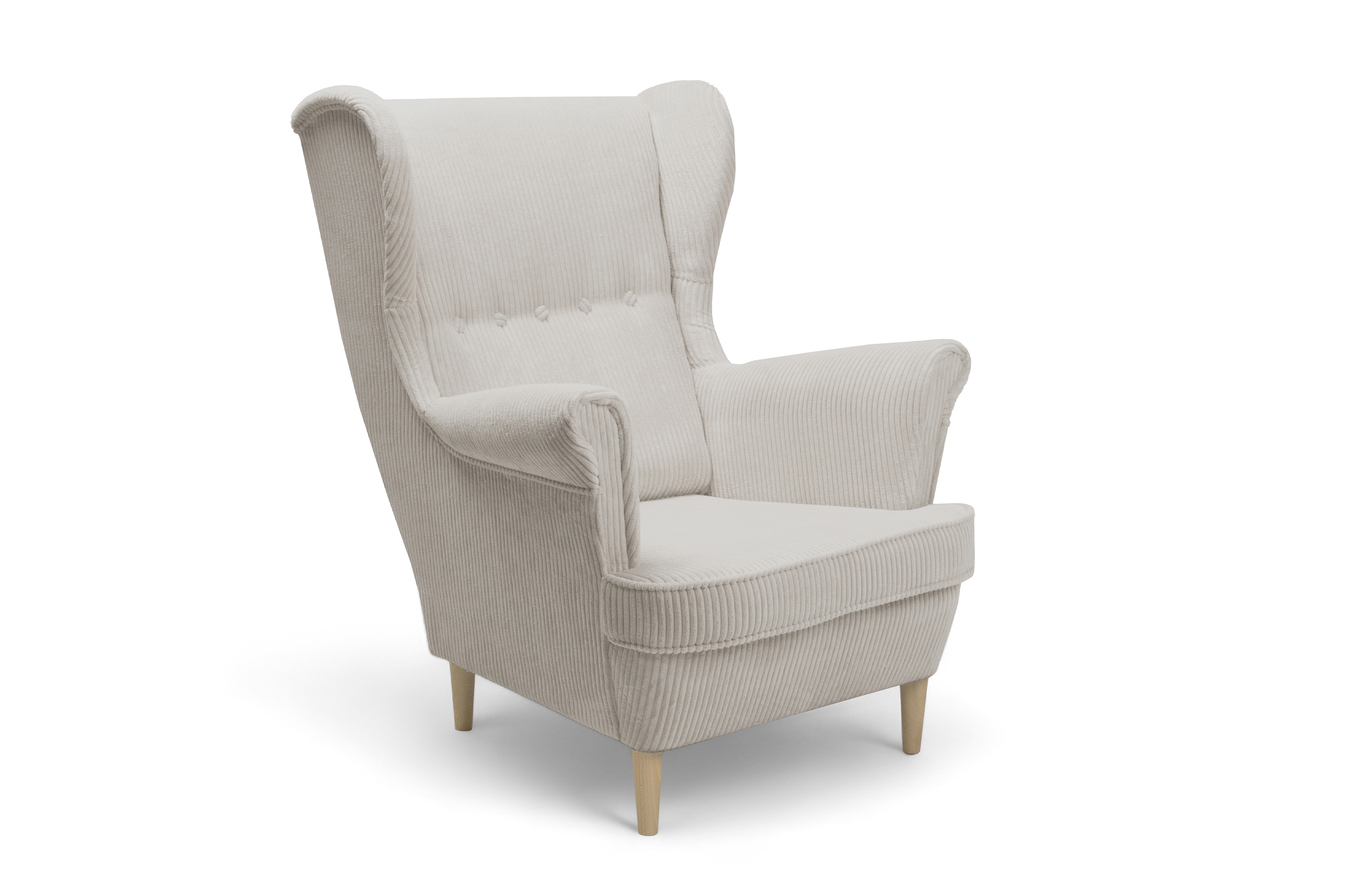 Křeslo ušák Vilano - krémový manšestr Poso 100 / nohy buk Křeslo Ušák Vilano - jasno béžový manšestr Poso 100 / Nohy buk 