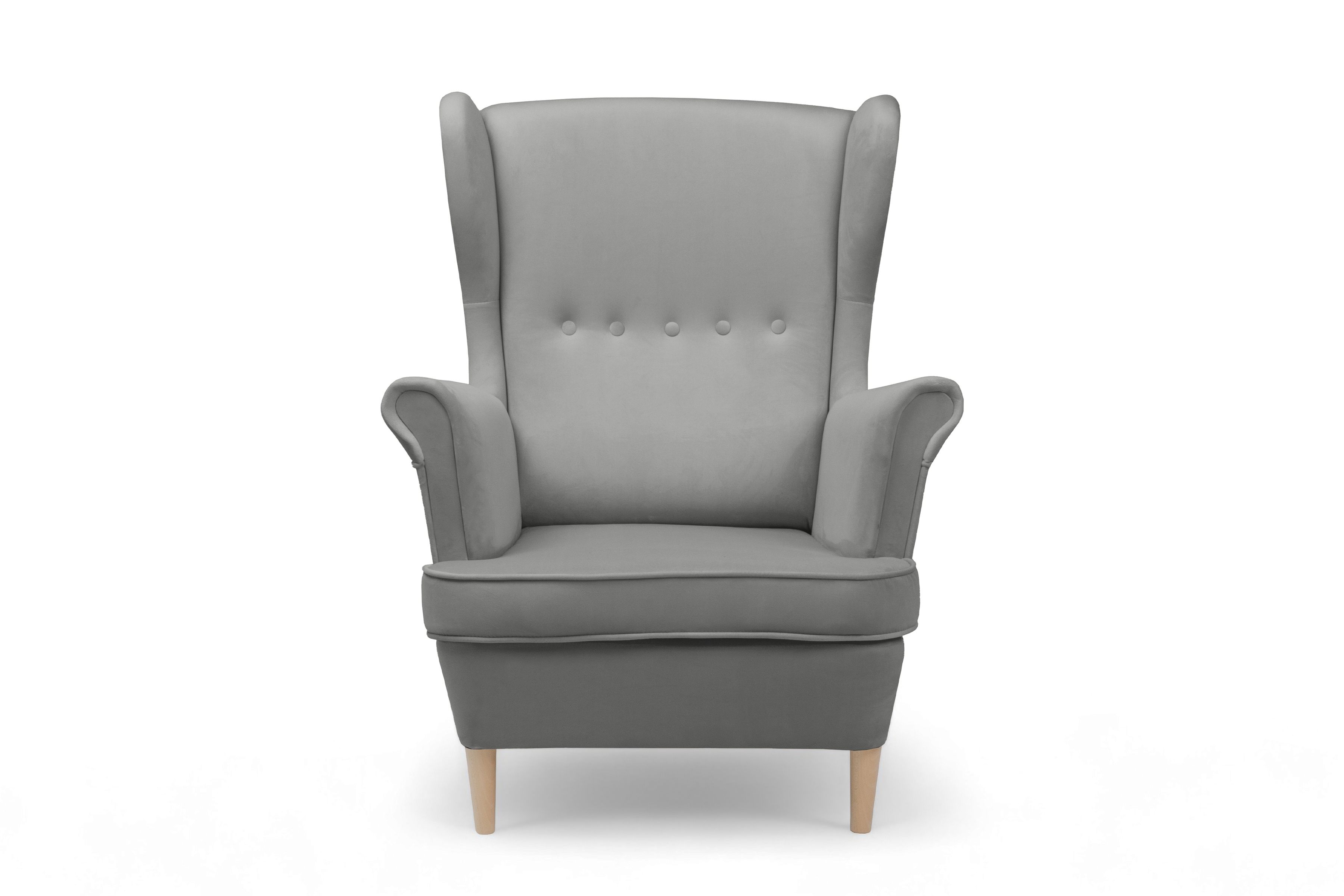 Křeslo ušák Vilano - šedý samet Velluto 16 / nohy buk Křeslo Ušák Vilano - šedý samet Velluto 16 / Nohy buk 