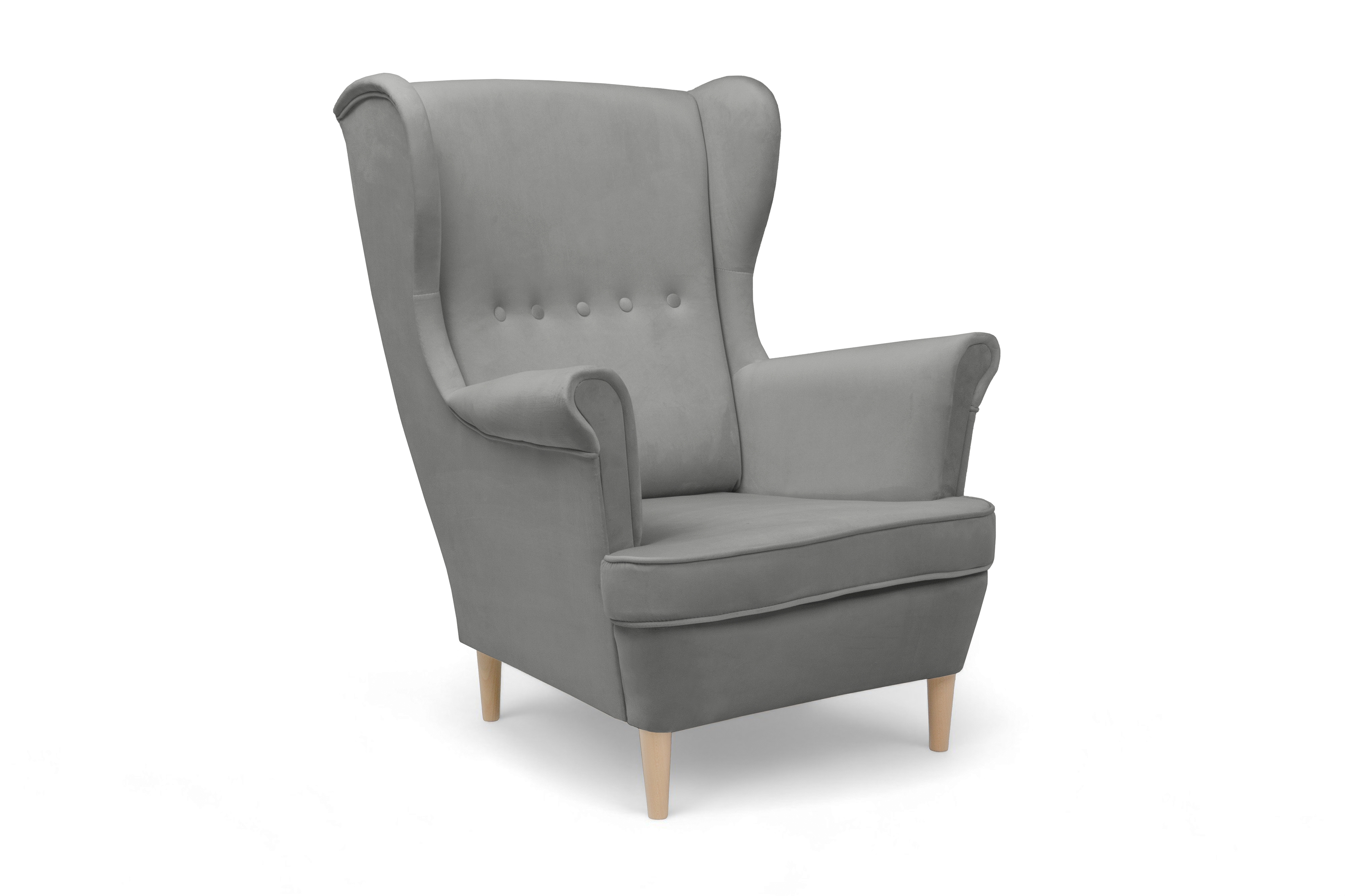 Křeslo ušák Vilano - šedý samet Velluto 16 / nohy buk Křeslo Ušák Vilano - šedý samet Velluto 16 / Nohy buk 