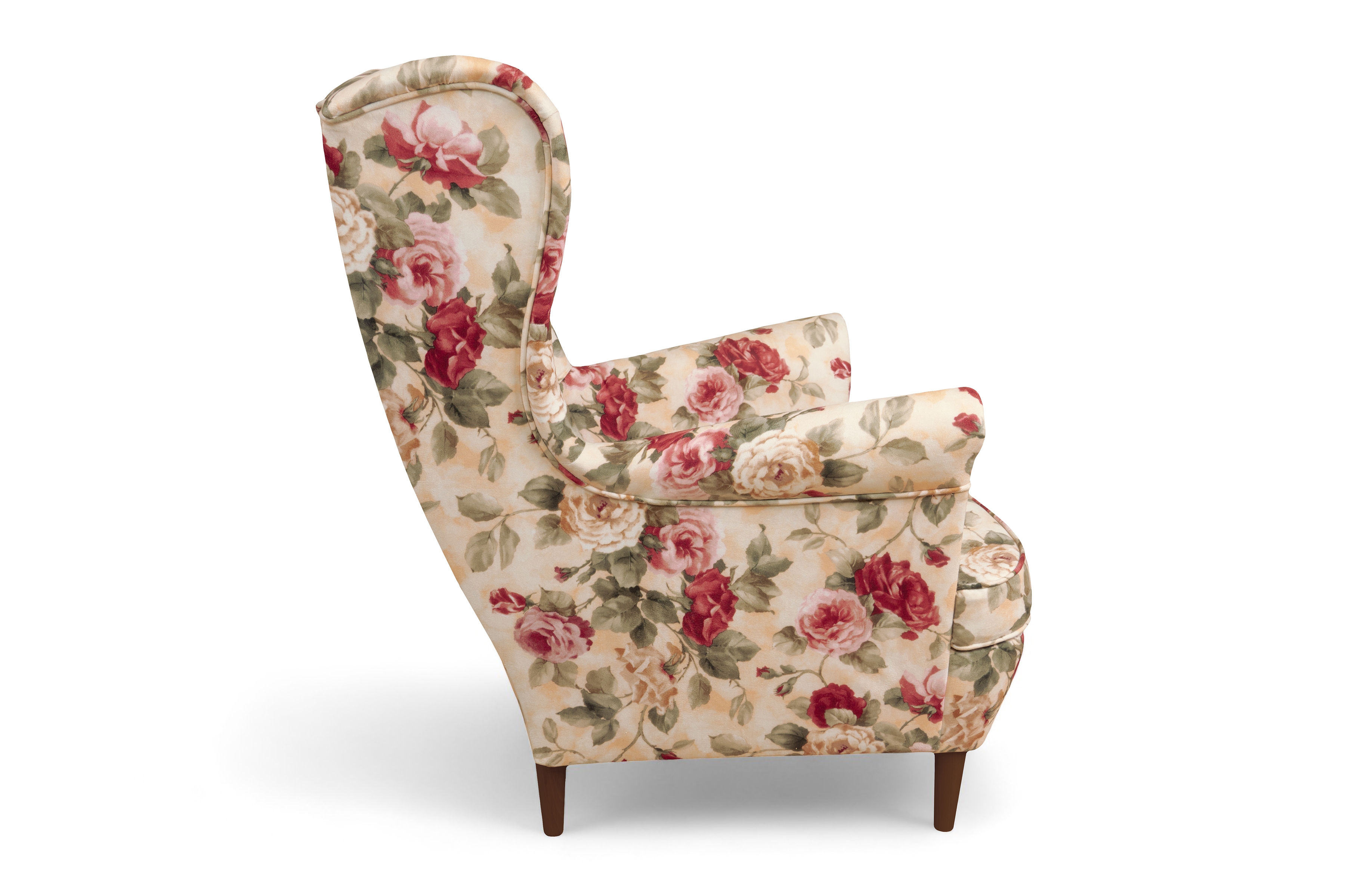 Křeslo ušák Vilano - květinový vzor Coral WM 82 / nohy wenge Křeslo Ušák Vilano - potahová látka drukowana w kwiaty Coral WM 82 / Nohy Venge 