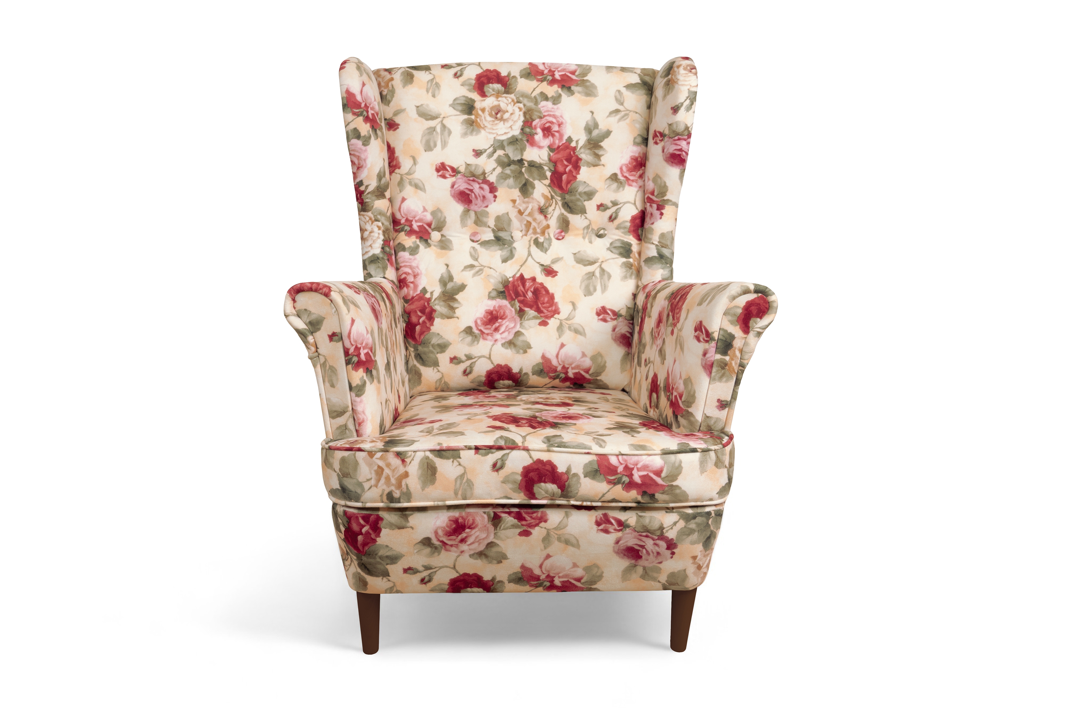 Křeslo ušák Vilano - květinový vzor Coral WM 82 / nohy wenge Křeslo Ušák Vilano - potahová látka drukowana w kwiaty Coral WM 82 / Nohy Venge 