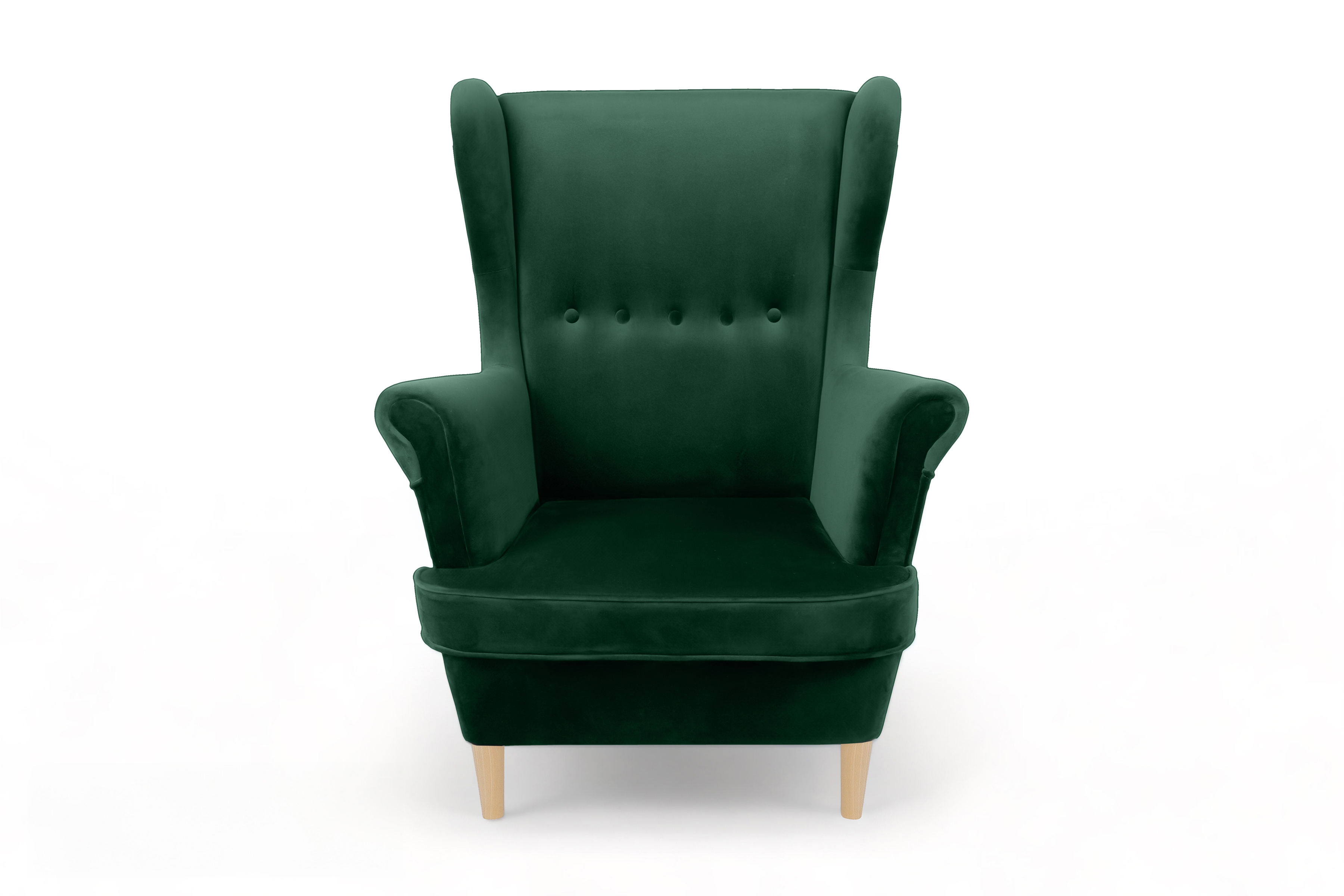 Křeslo ušák Vilano - lahvově zelený samet Bluvel 78 / nohy buk Křeslo Ušák Vilano - samet w butelkowej zieleni Bluvel 78 / Nohy buk 