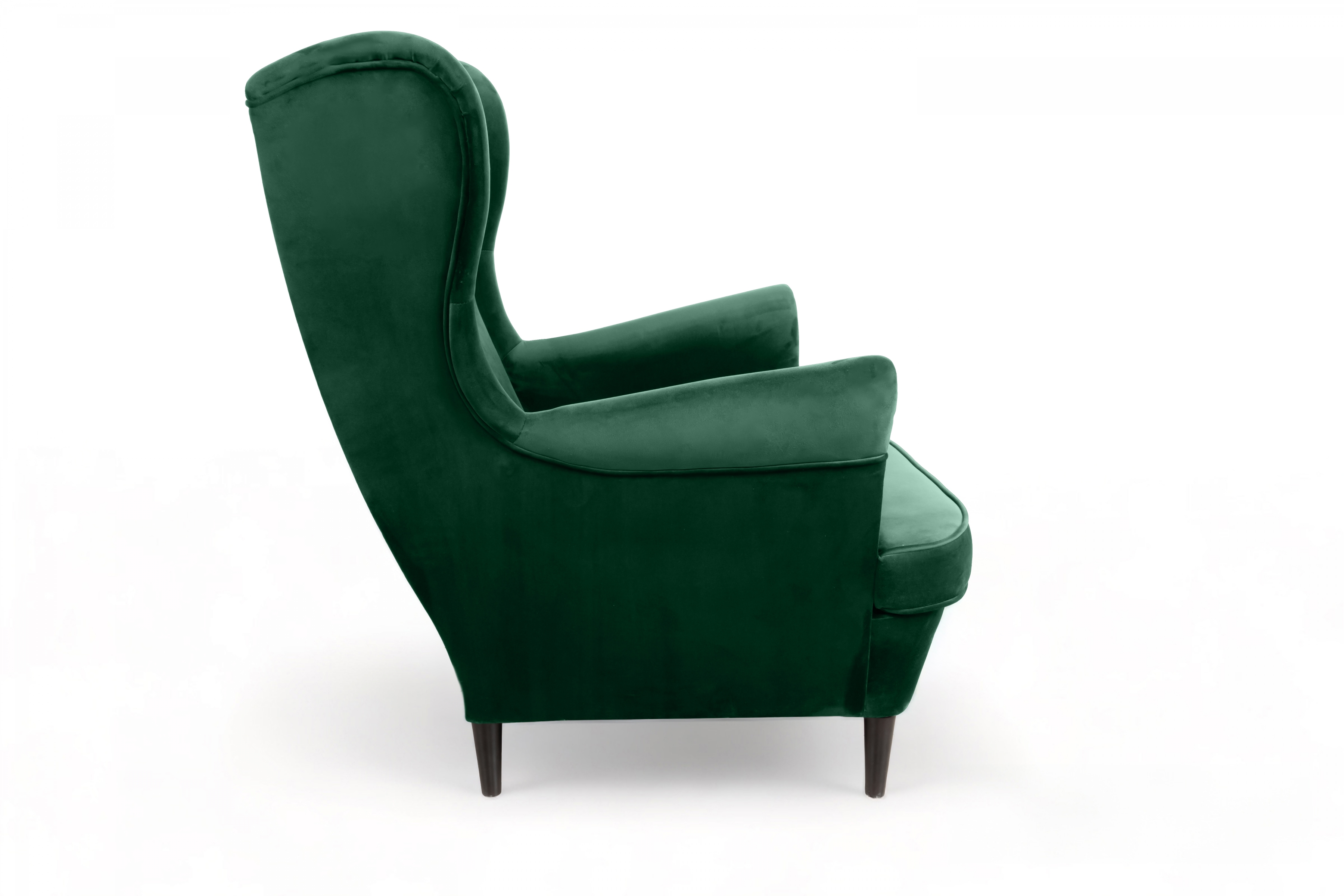 Kreslo Ušiak Vilano - fľaškovo zelený zamat Bluvel 78 Kreslo Ušiak Vilano - zamat w butelkowej zieleni Bluvel 78 / Nohy Venge 