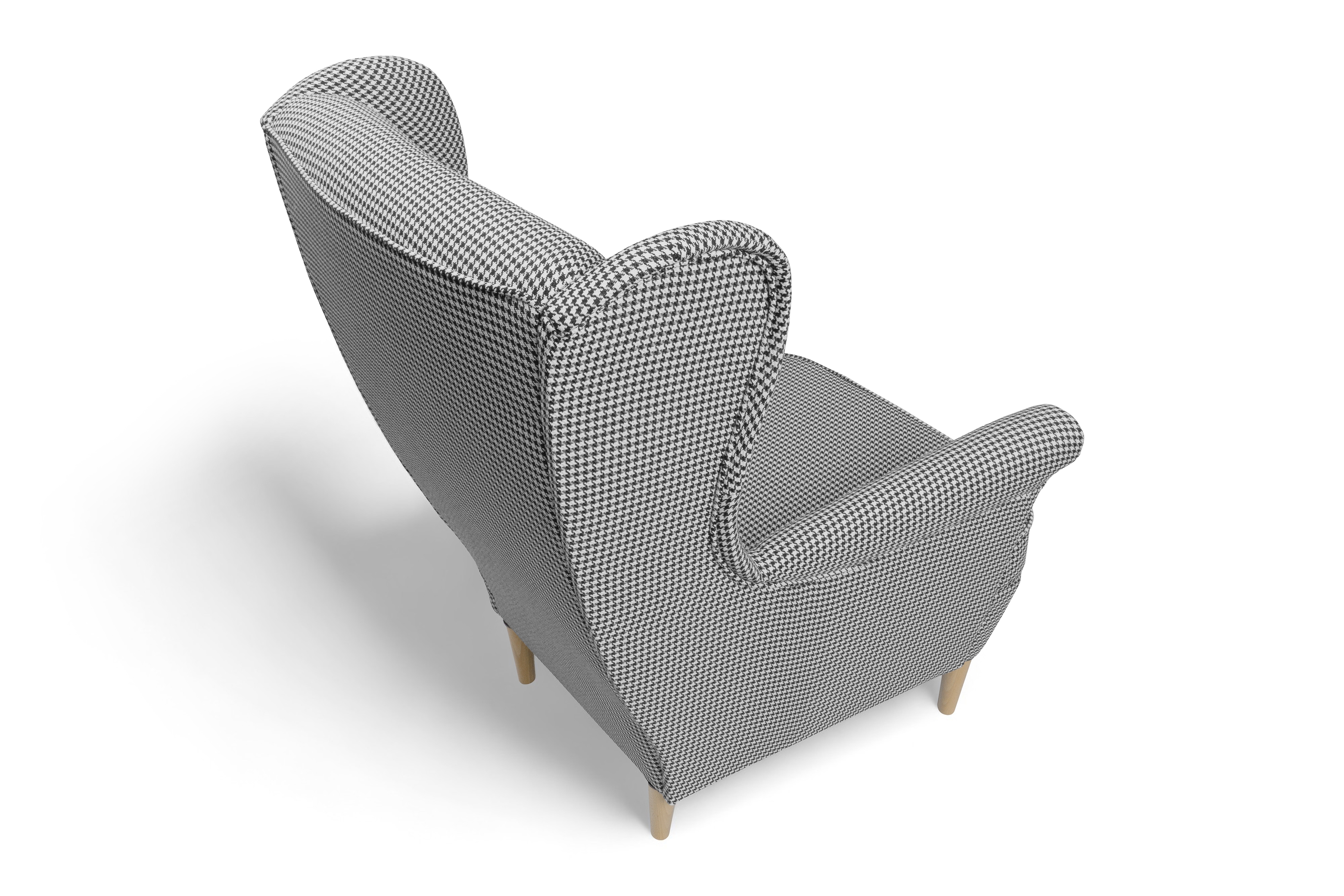 Křeslo ušák Vilano - vzor pepitka Kenia 700 / nohy buk Křeslo Ušák Vilano - wzor pepitka Kenia 700, Nohy buk 