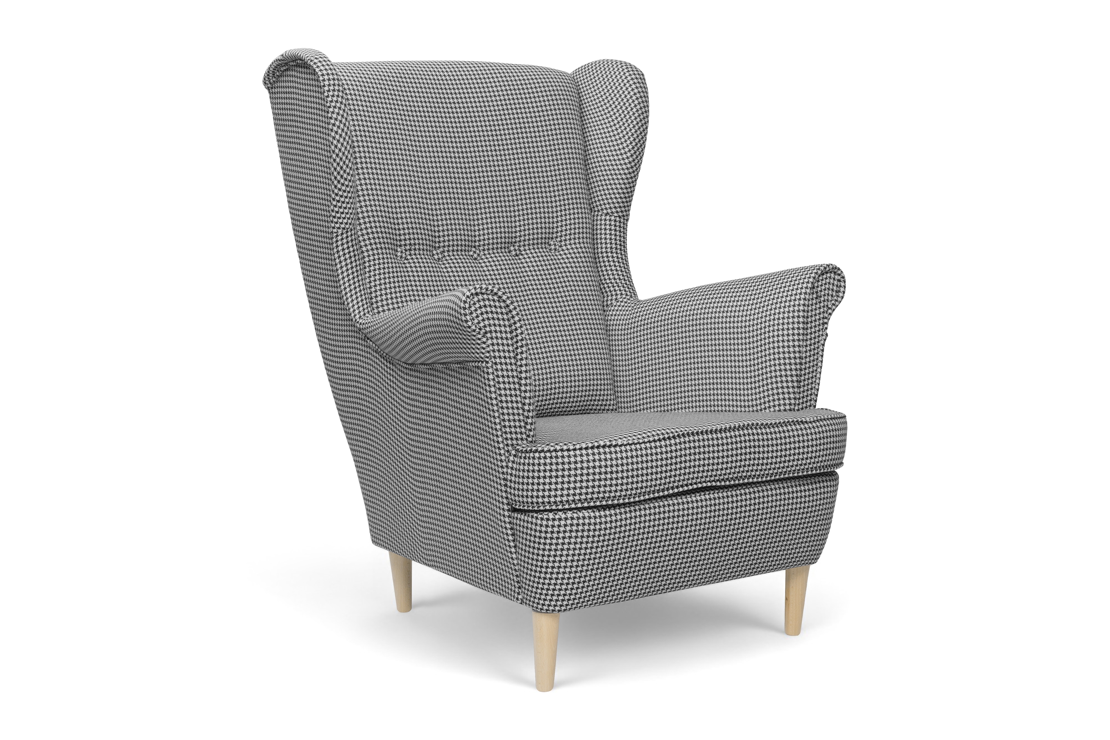 Křeslo ušák Vilano - vzor pepitka Kenia 700 / nohy buk Křeslo Ušák Vilano - wzor pepitka Kenia 700, Nohy buk 