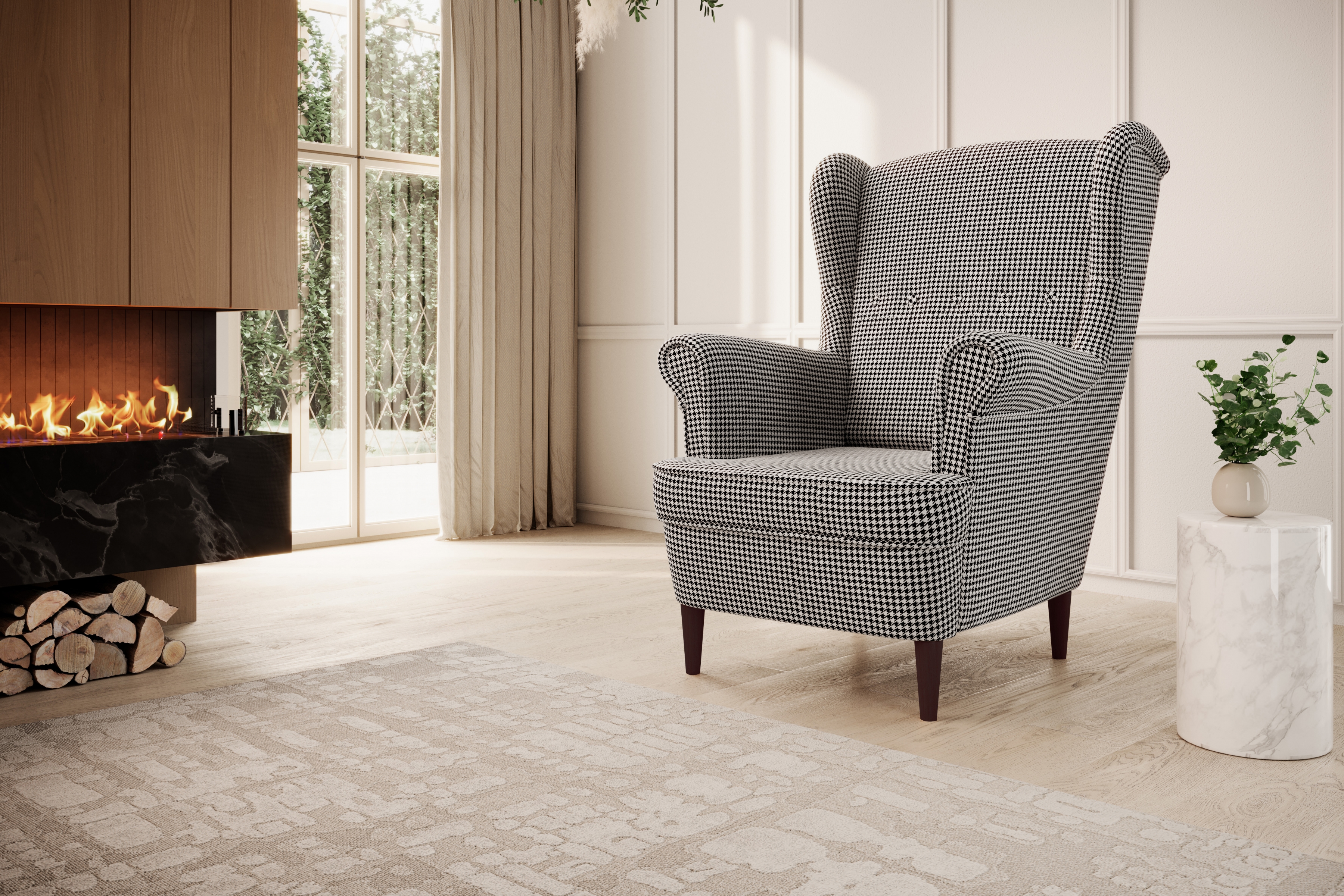 Křeslo ušák Vilano - vzor Kenia 700 / nohy venge Křeslo Ušák Vilano - wzor pepitka Kenia 700, Nohy wenge