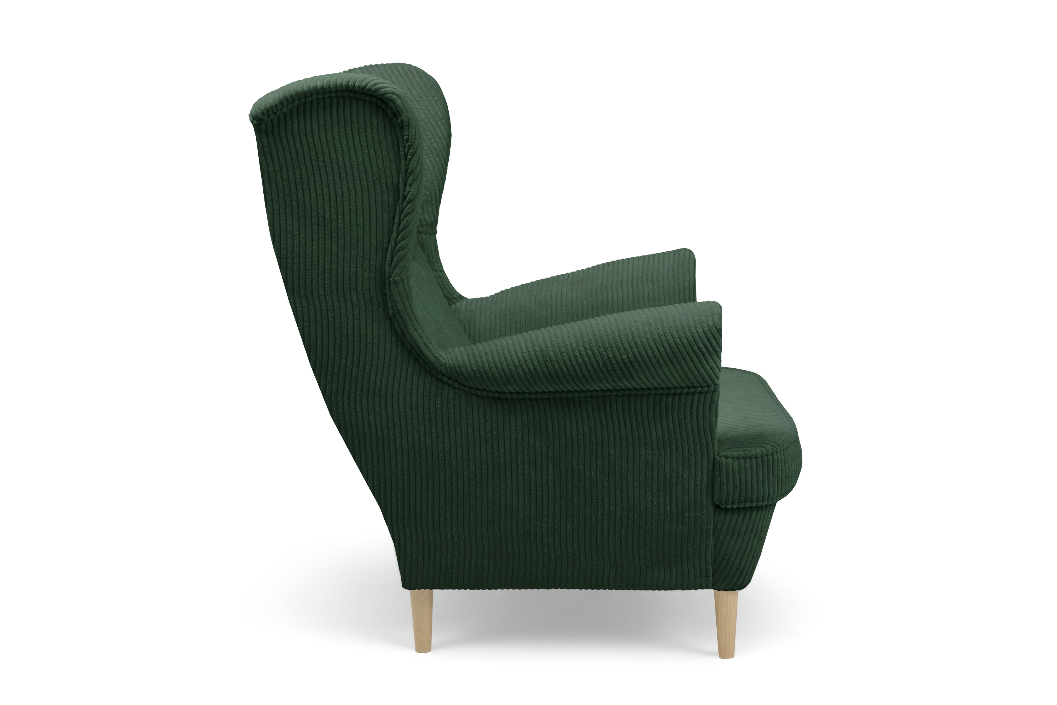 Křeslo ušák Vilano - zelený manšestr Poso 14 / nohy buk Křeslo Ušák Vilano - Zelený manšestr Poso 14 / Nohy buk 