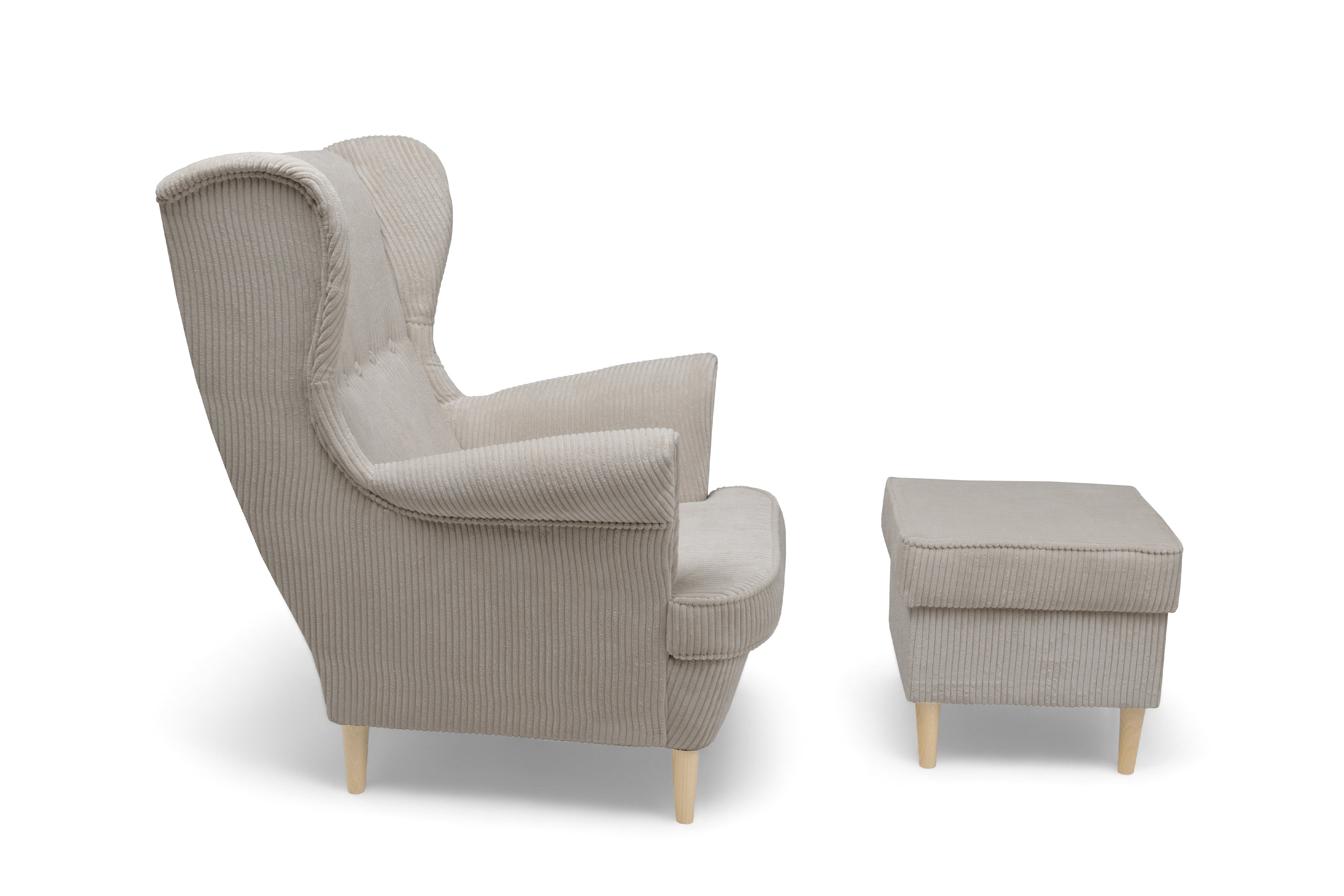 Křeslo ušák Vilano s podnožkou - béžový manšestr Poso 2 / nohy buk Křeslo Ušák Vilano z podnozkiem - béžový manšestr Poso 2 / Nohy buk 