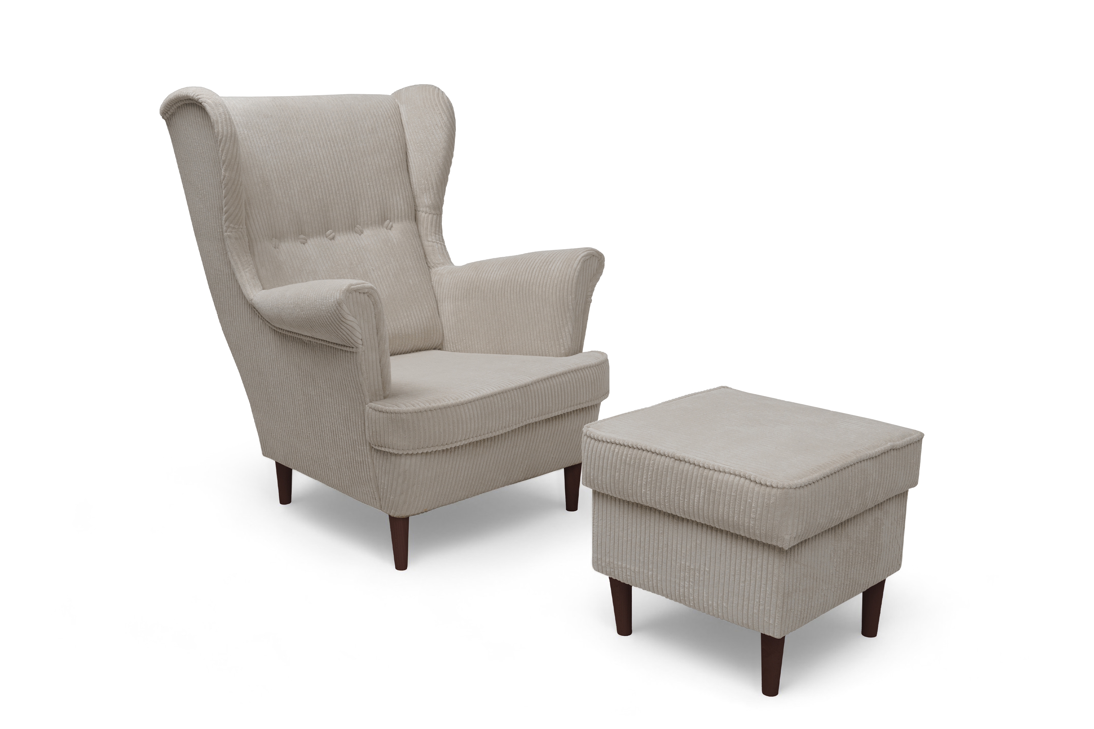 Křeslo ušák Vilano s podnožkou - béžový manšestr Poso 2 / nohy venge Křeslo Ušák Vilano z podnozkiem - béžový manšestr Poso 2 / Nohy Venge 