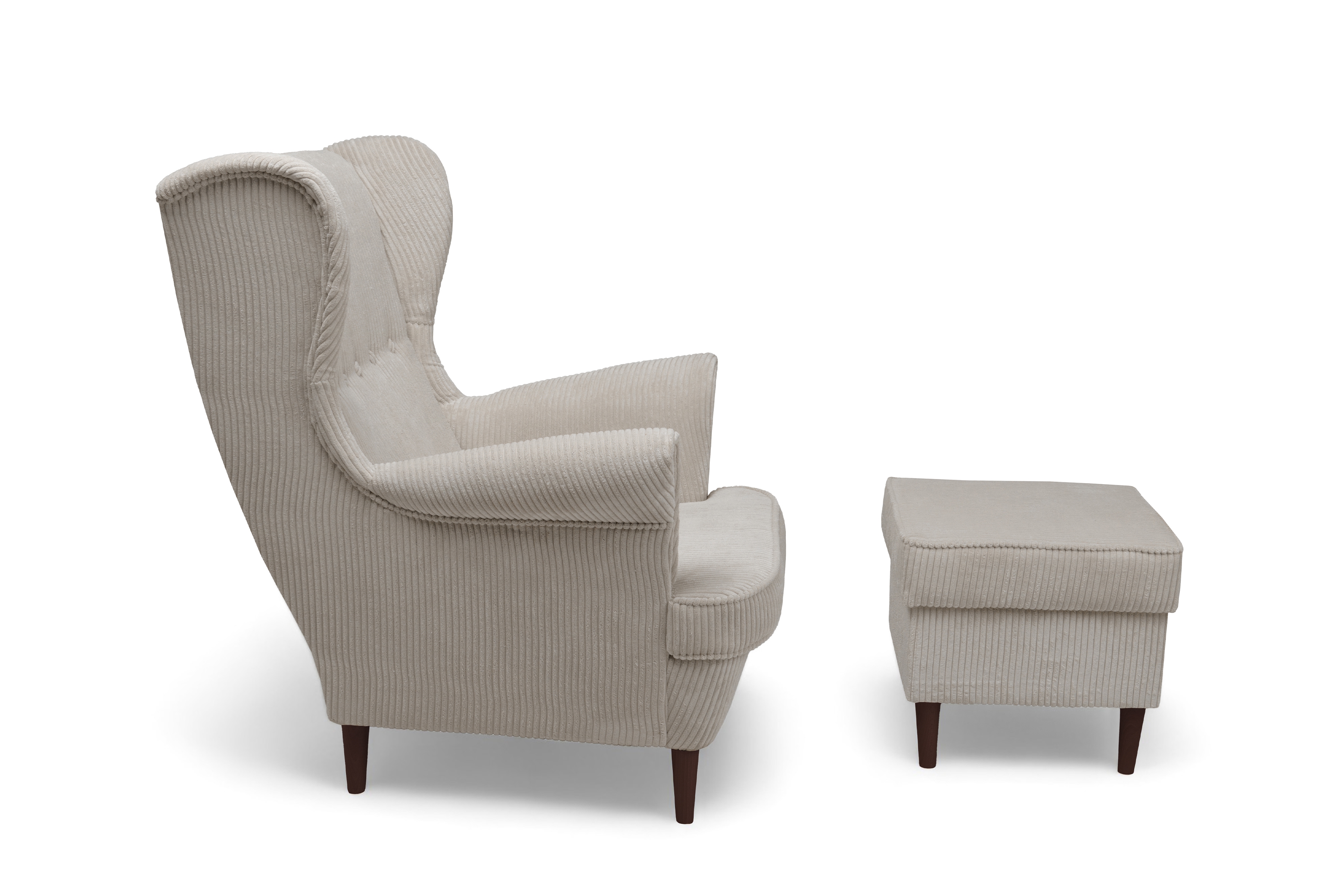 Křeslo ušák Vilano s podnožkou - béžový manšestr Poso 2 / nohy venge Křeslo Ušák Vilano z podnozkiem - béžový manšestr Poso 2 / Nohy Venge 