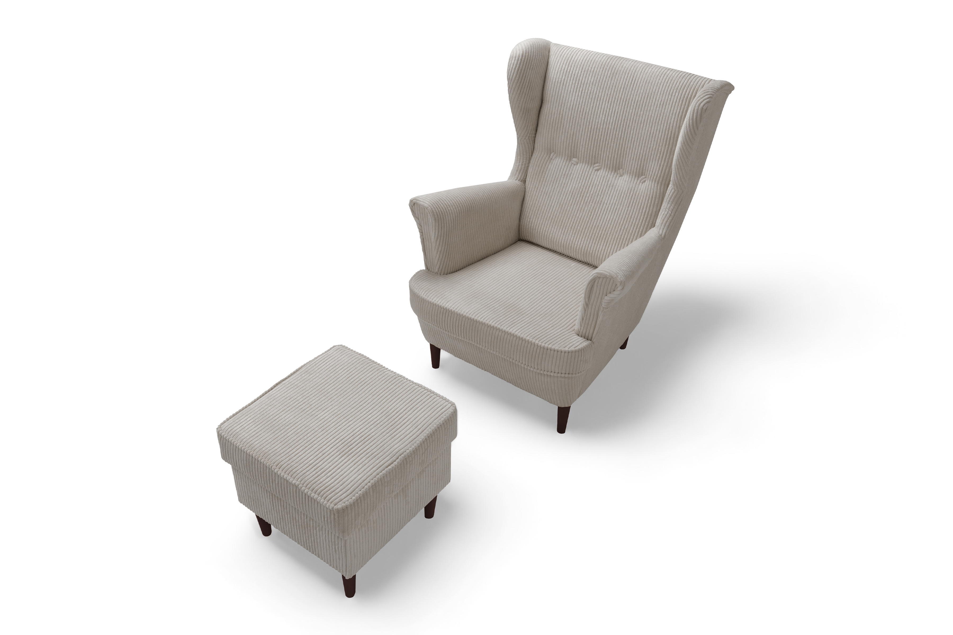 Křeslo ušák Vilano s podnožkou - béžový manšestr Poso 2 / nohy venge Křeslo Ušák Vilano z podnozkiem - béžový manšestr Poso 2 / Nohy Venge 