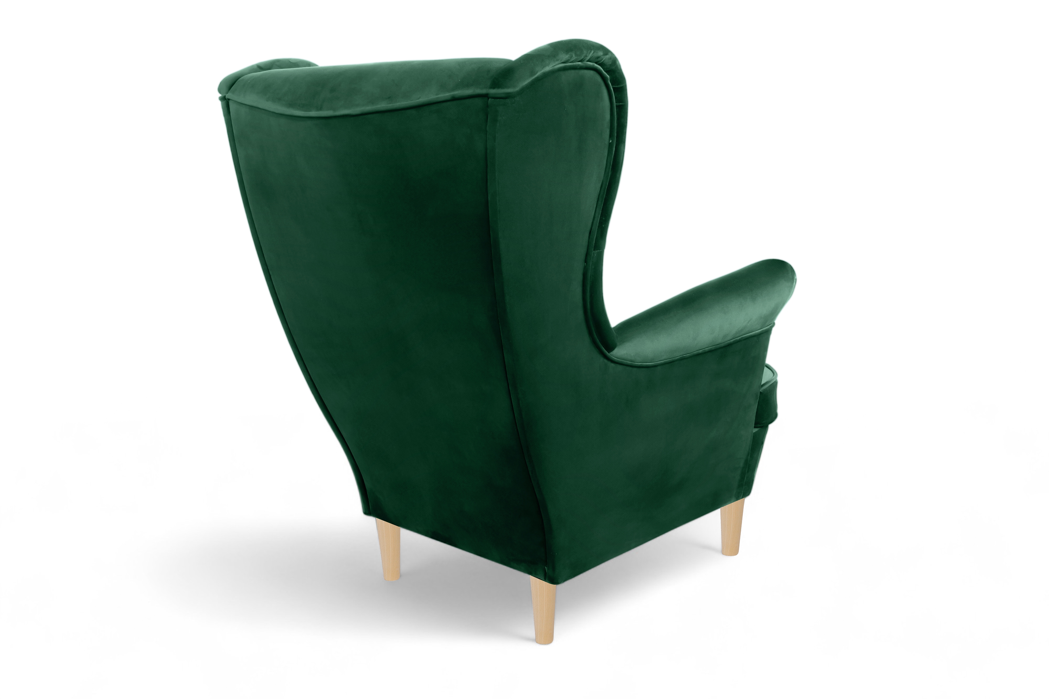 Křeslo ušák Vilano s podnožkou - lahvově zelený samet Bluvel 78 / nohy buk Křeslo Ušák Vilano z podnozkiem - láhvová Zeleň samet Bluvel 78 / Nohy buk