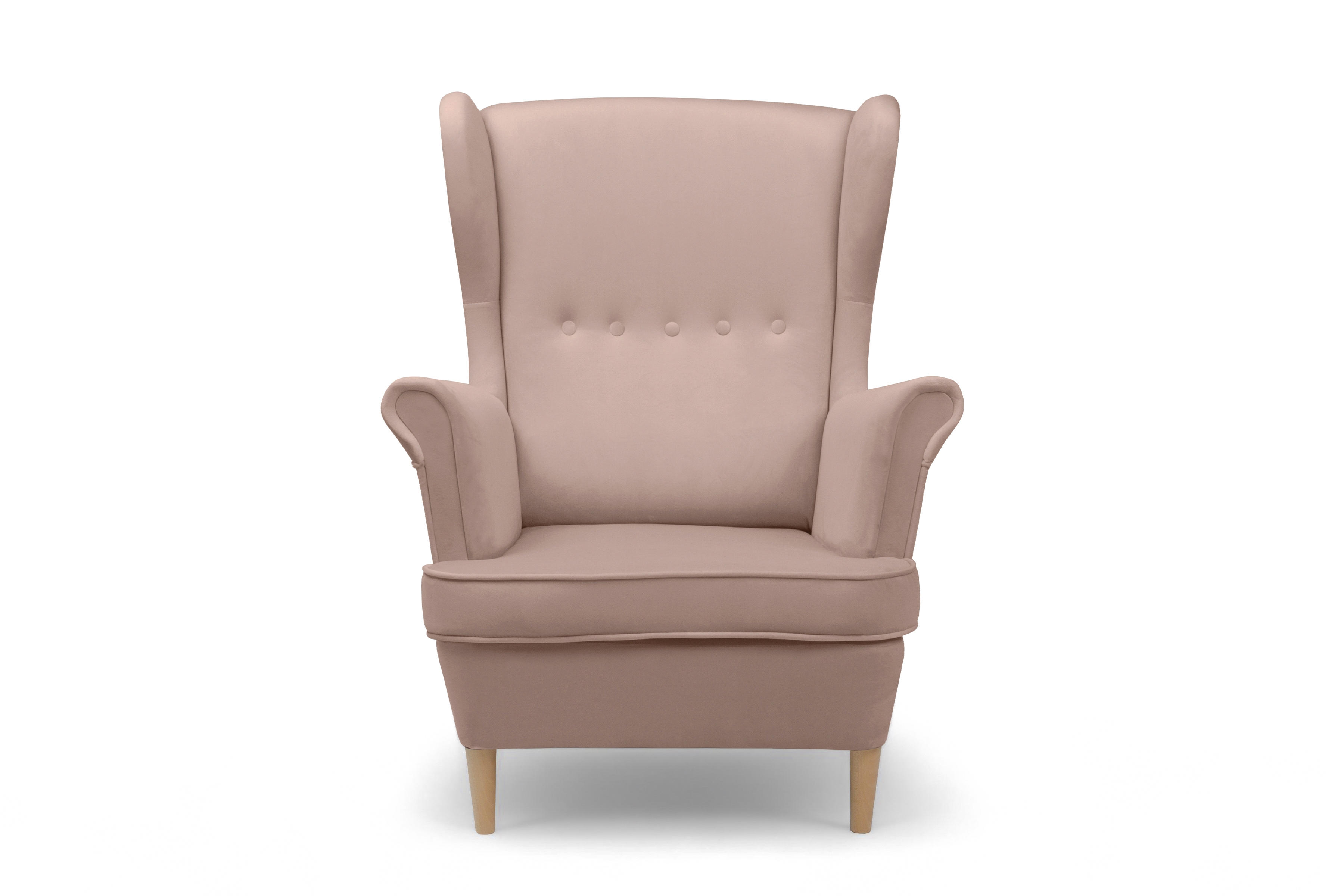 Křeslo ušák Vilano s podnožkou - růžový hydrofobní samet Matt Velvet 61 / nohy buk Křeslo Ušák Vilano z podnozkiem - Růžová samet hydrofobní  Matt Velvet 61 / Nohy buk 