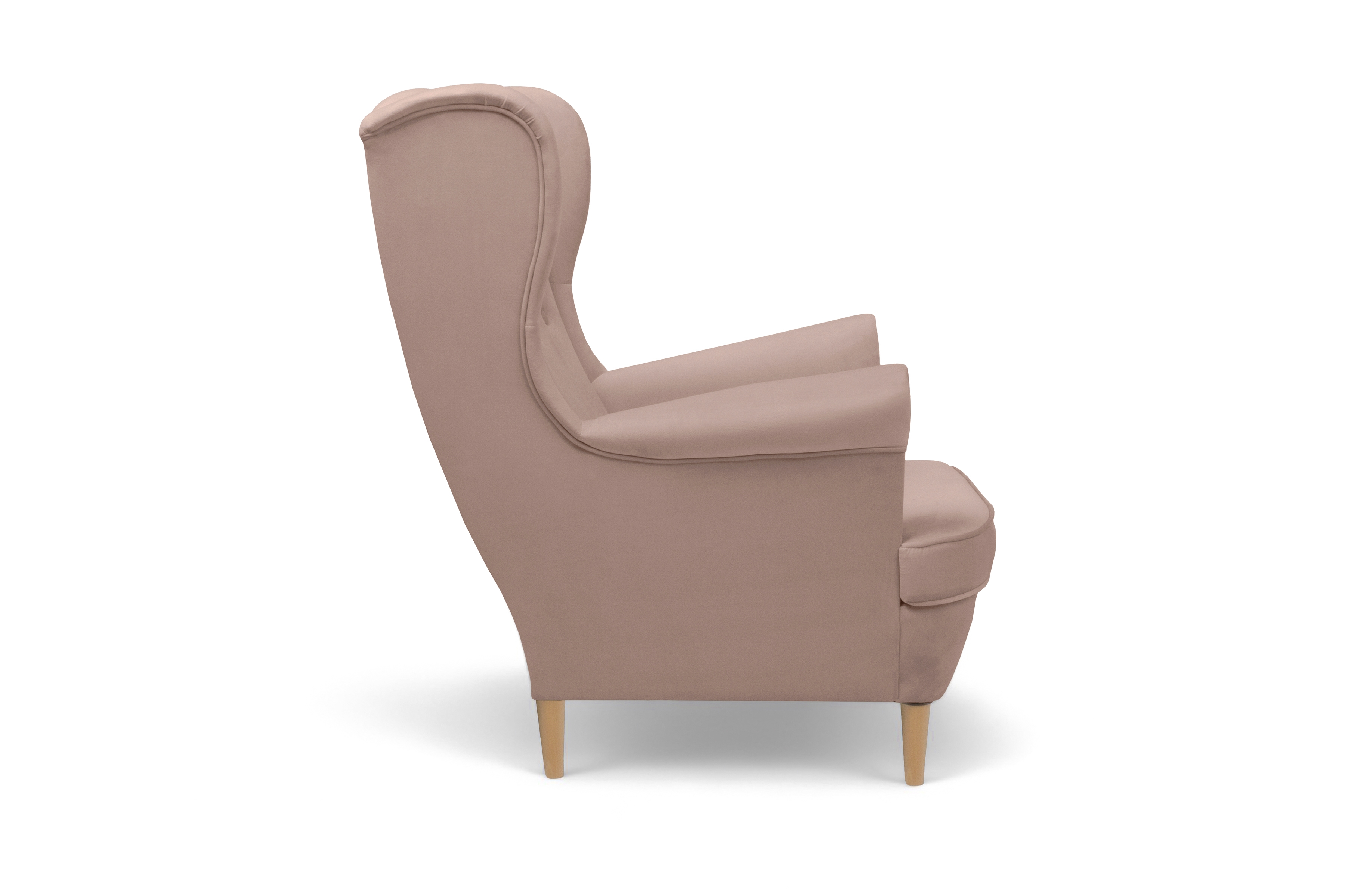 Křeslo ušák Vilano s podnožkou - růžový hydrofobní samet Matt Velvet 61 / nohy buk Křeslo Ušák Vilano z podnozkiem - Růžová samet hydrofobní  Matt Velvet 61 / Nohy buk 