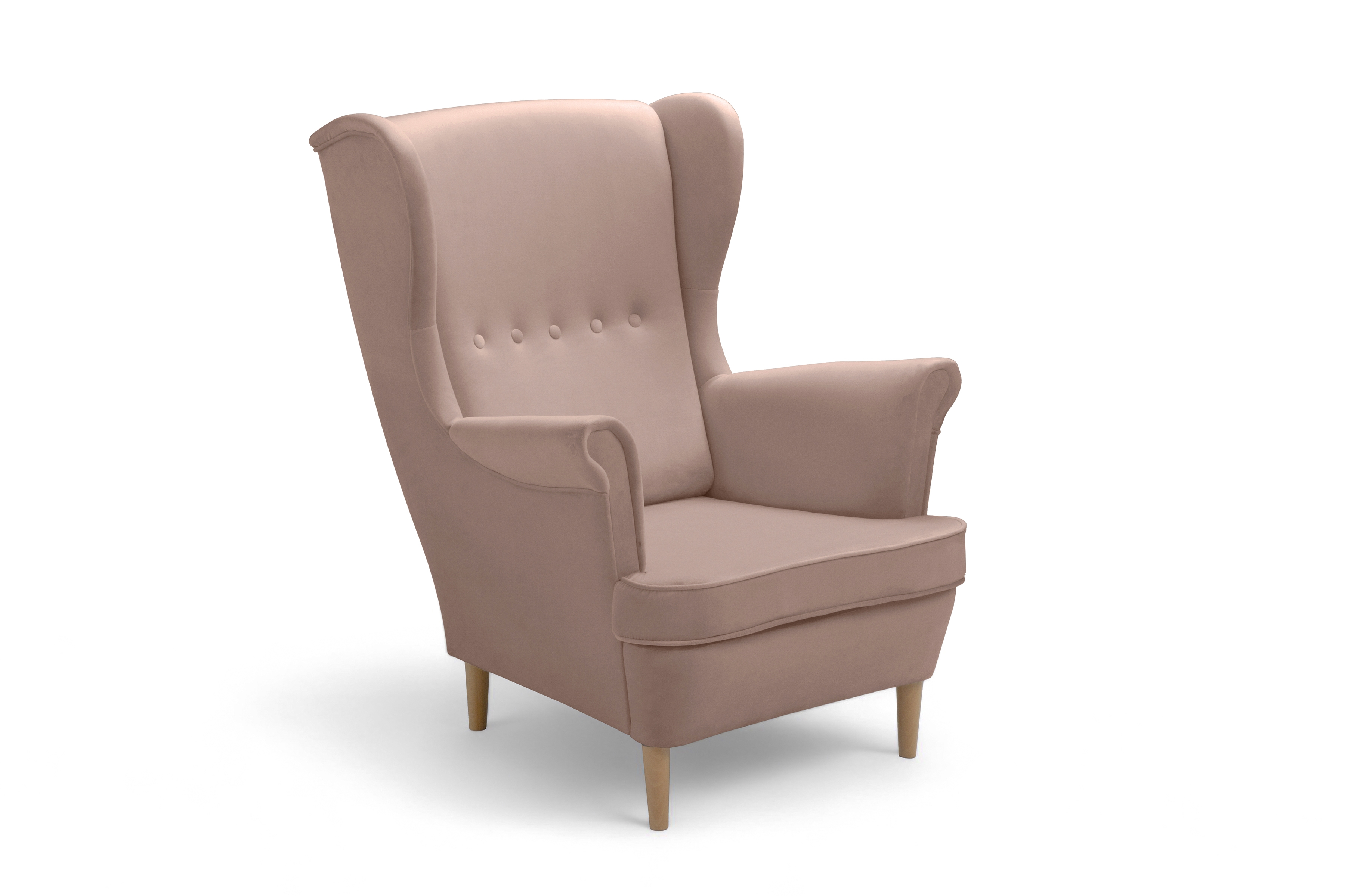 Křeslo ušák Vilano s podnožkou - růžový hydrofobní samet Matt Velvet 61 / nohy buk Křeslo Ušák Vilano z podnozkiem - Růžová samet hydrofobní  Matt Velvet 61 / Nohy buk 