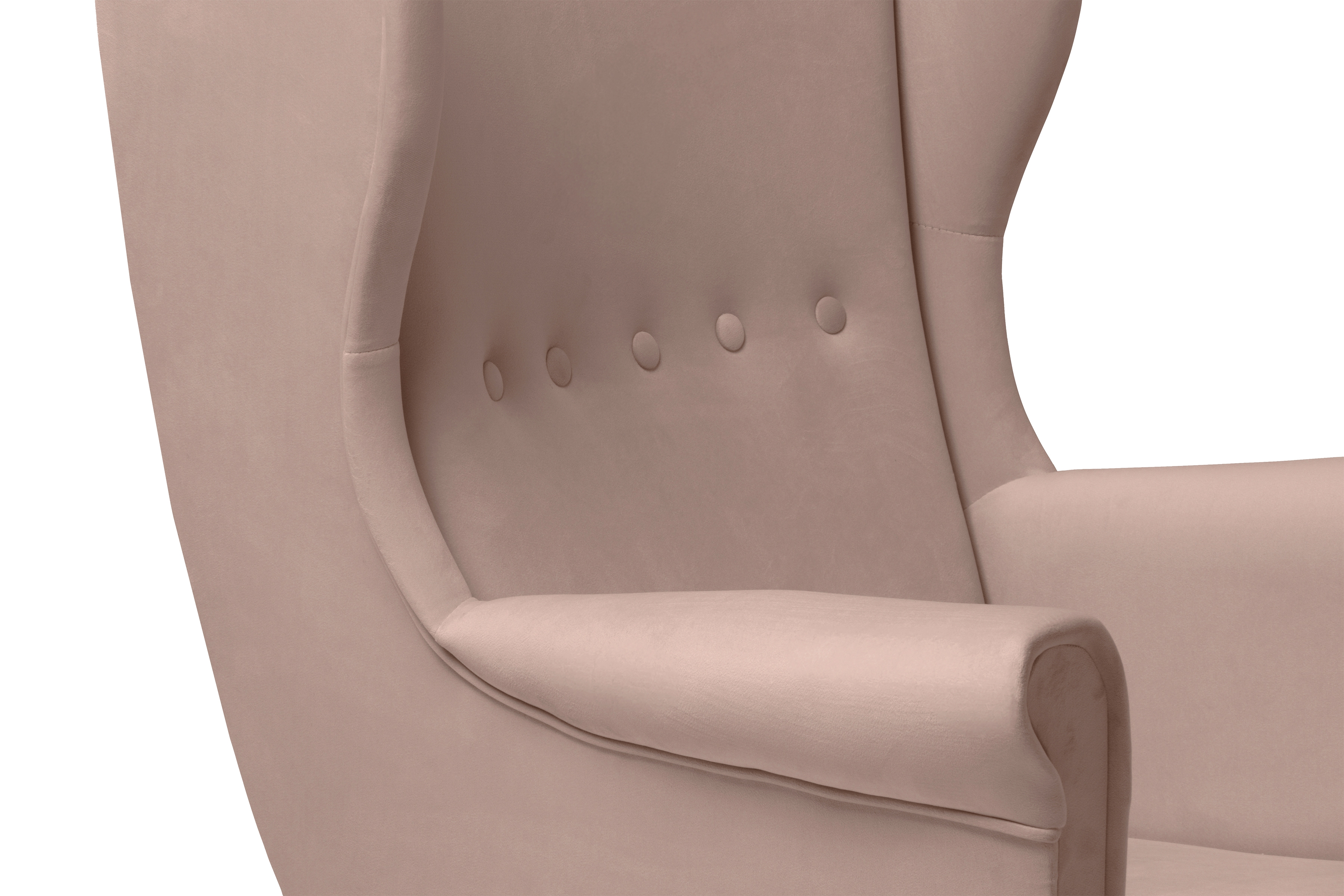 Křeslo ušák Vilano s podnožkou - růžový hydrofobní samet Matt Velvet 61 / nohy venge Křeslo Ušák Vilano z podnozkiem - Růžová samet hydrofobní  Matt Velvet 61 / Nohy Venge 