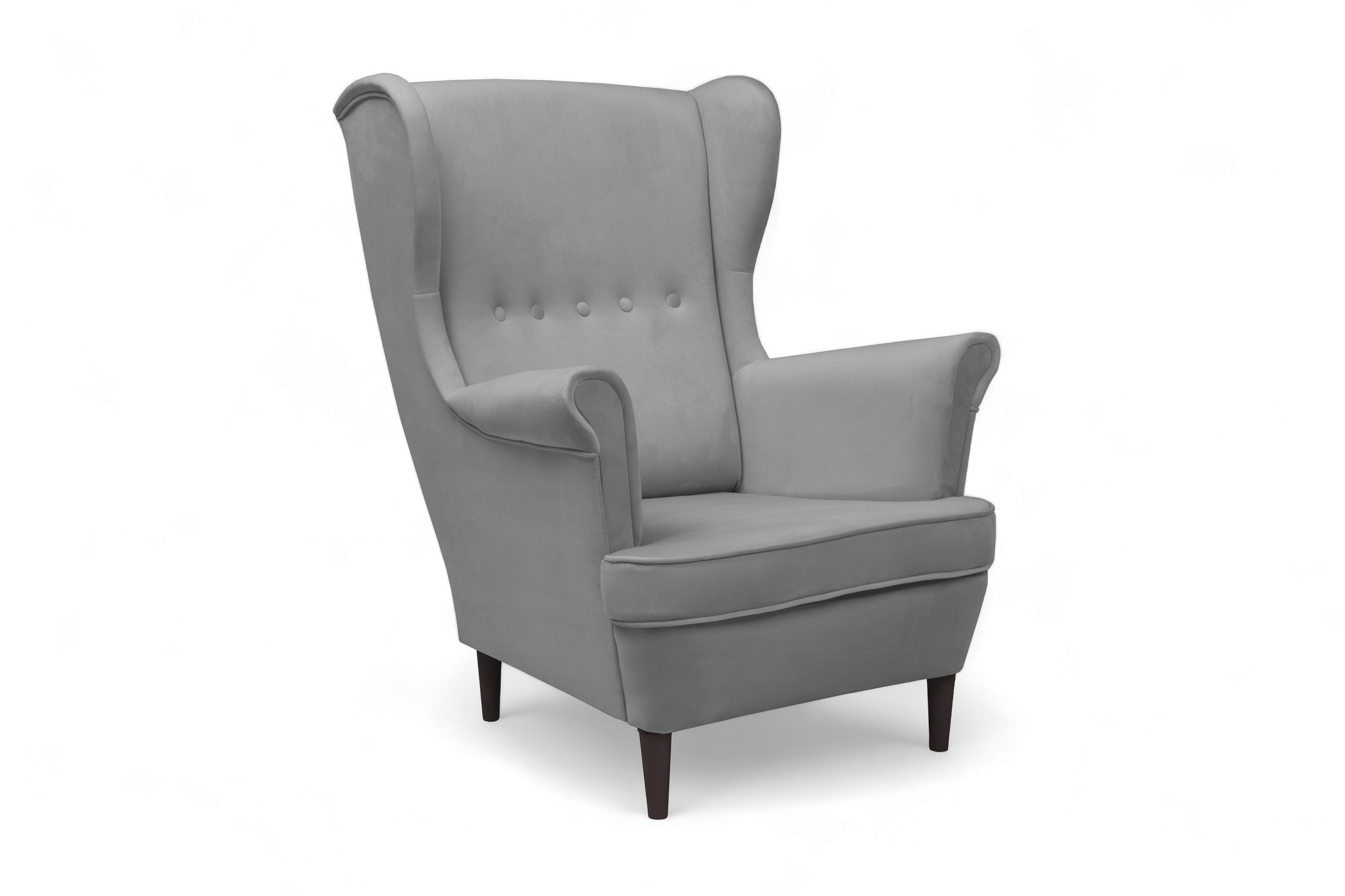 Křeslo ušák Vilano s podnožkou - šedý samet Velluto 16 / nohy venge Křeslo Ušák Vilano z podnozkiem - šedý samet Velluto 16 / Nohy Venge