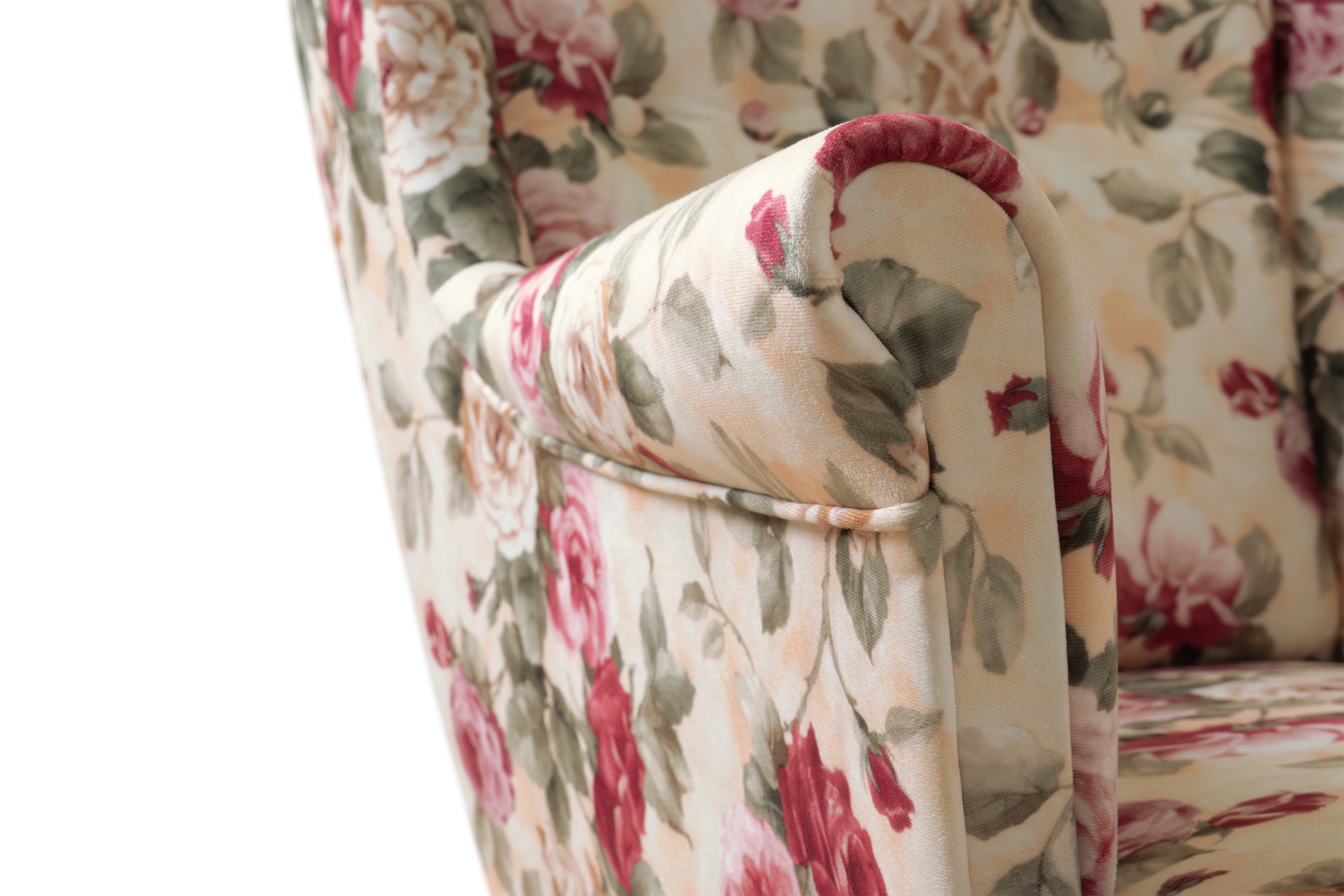 Křeslo ušák Vilano s podnožkou - květinový vzor Coral WM 82 / nohy wenge Křeslo Ušák Vilano z podnozkiem - potahová látka drukowana w kwiaty Coral WM 82 / Nohy Venge 